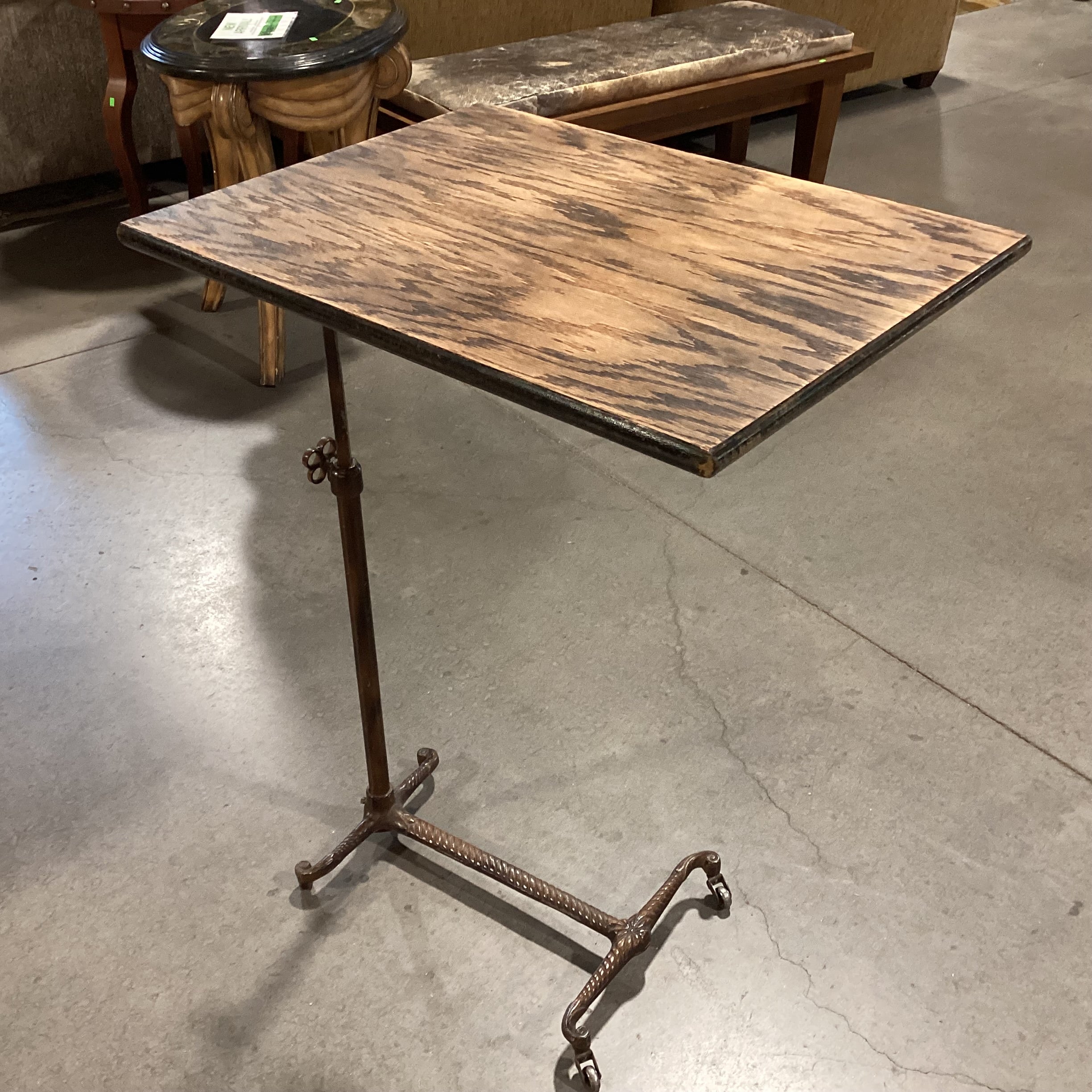 Vintage Antique Ornate Iron Adjustable Height Tray Style Accent Table 26"x 18"x 27" to 36"