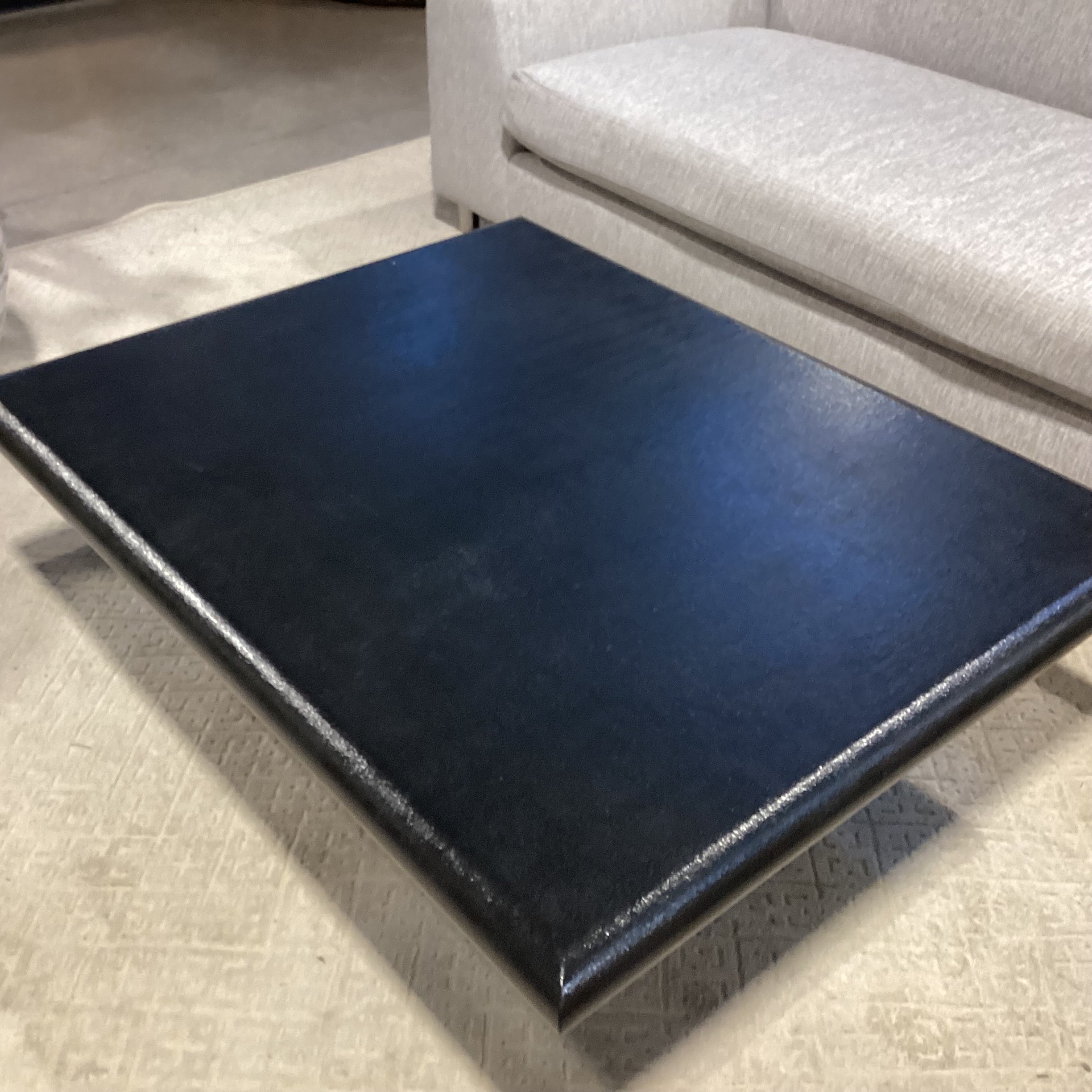 Custom Modern Black Lacquered Linen Wrapped Coffee Table 50"x 40"x 16"