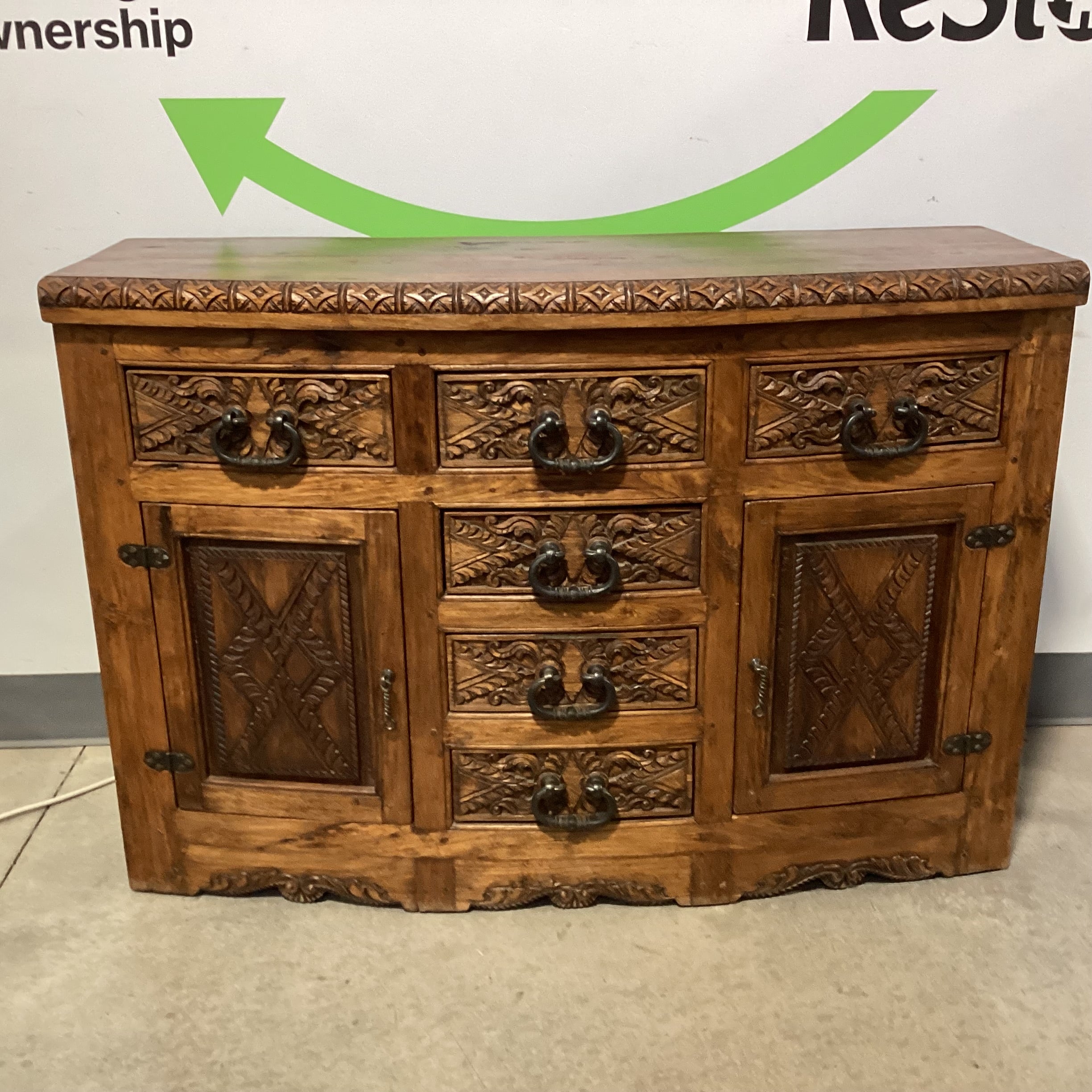 Jason Scott Collection Custom Carved Round Nose 6 Drawer 2 Door Western Style Buffet Sideboard 58"x 22"x 40.5"