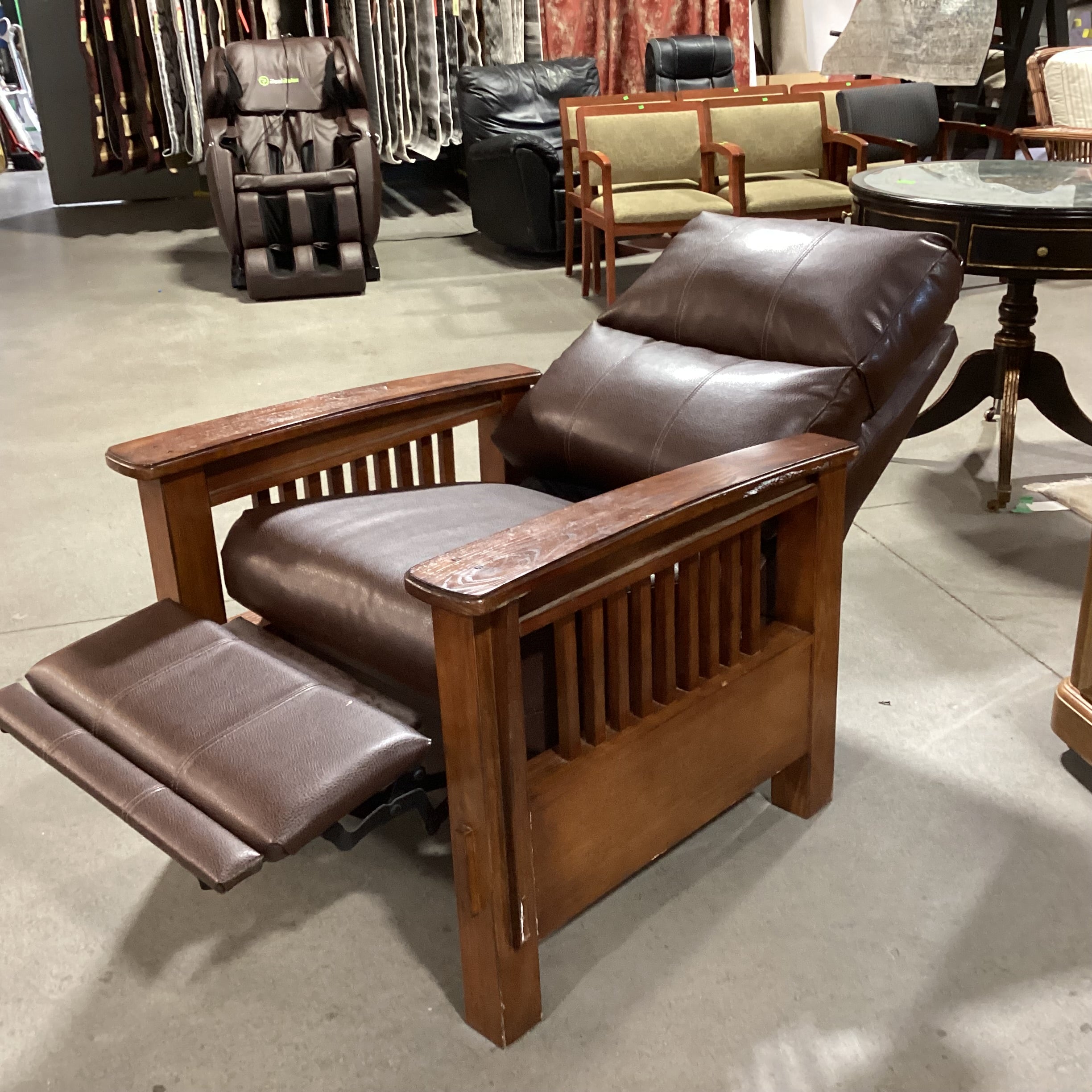Ashley Signature Design Faux Leather & Wood Mission Style Santa Fe Recliner Chair 34"x 39" to 62"x 42"