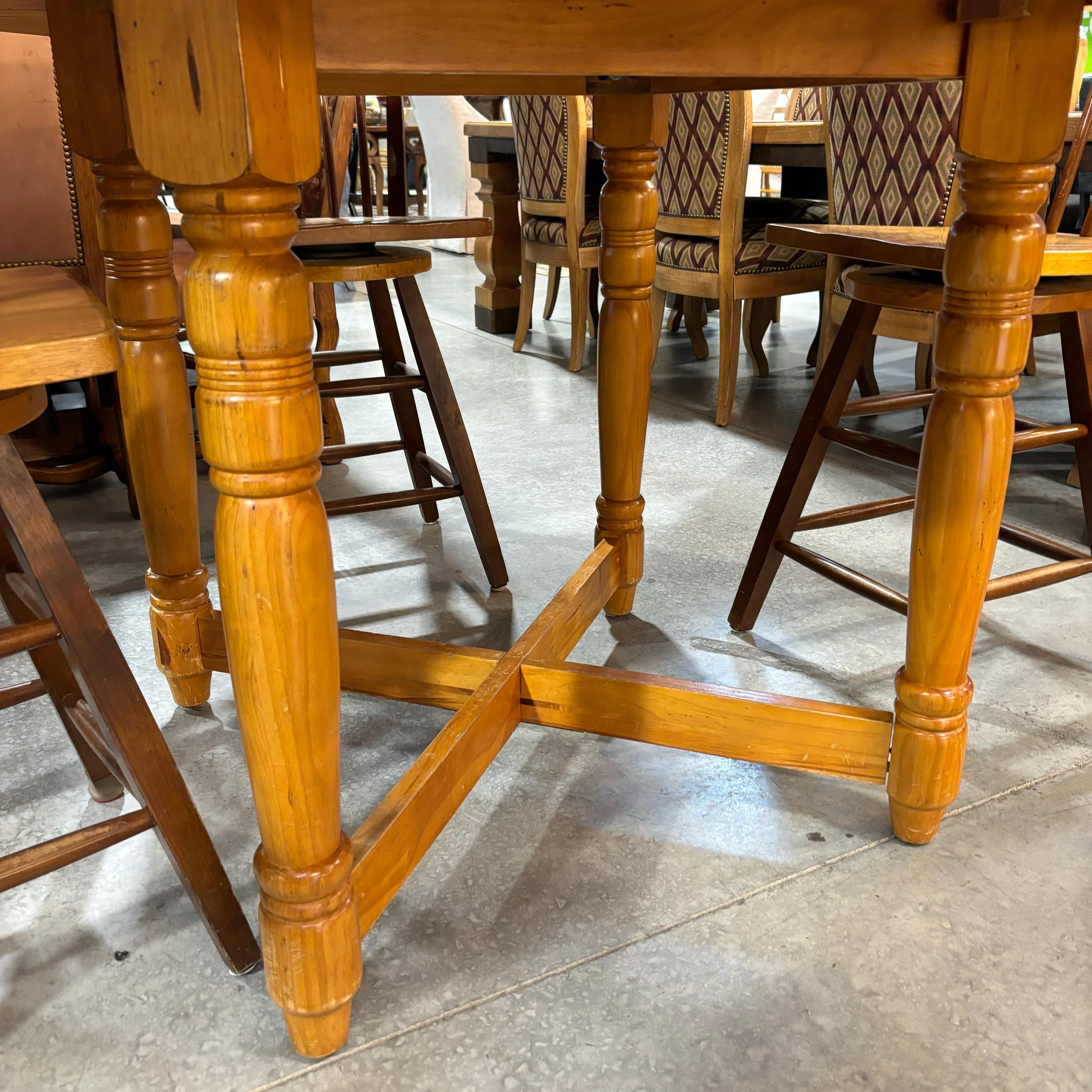 Round to Square Table with 4 Barstools Dining Set 66" Diameter to 46.5" Square x 36"