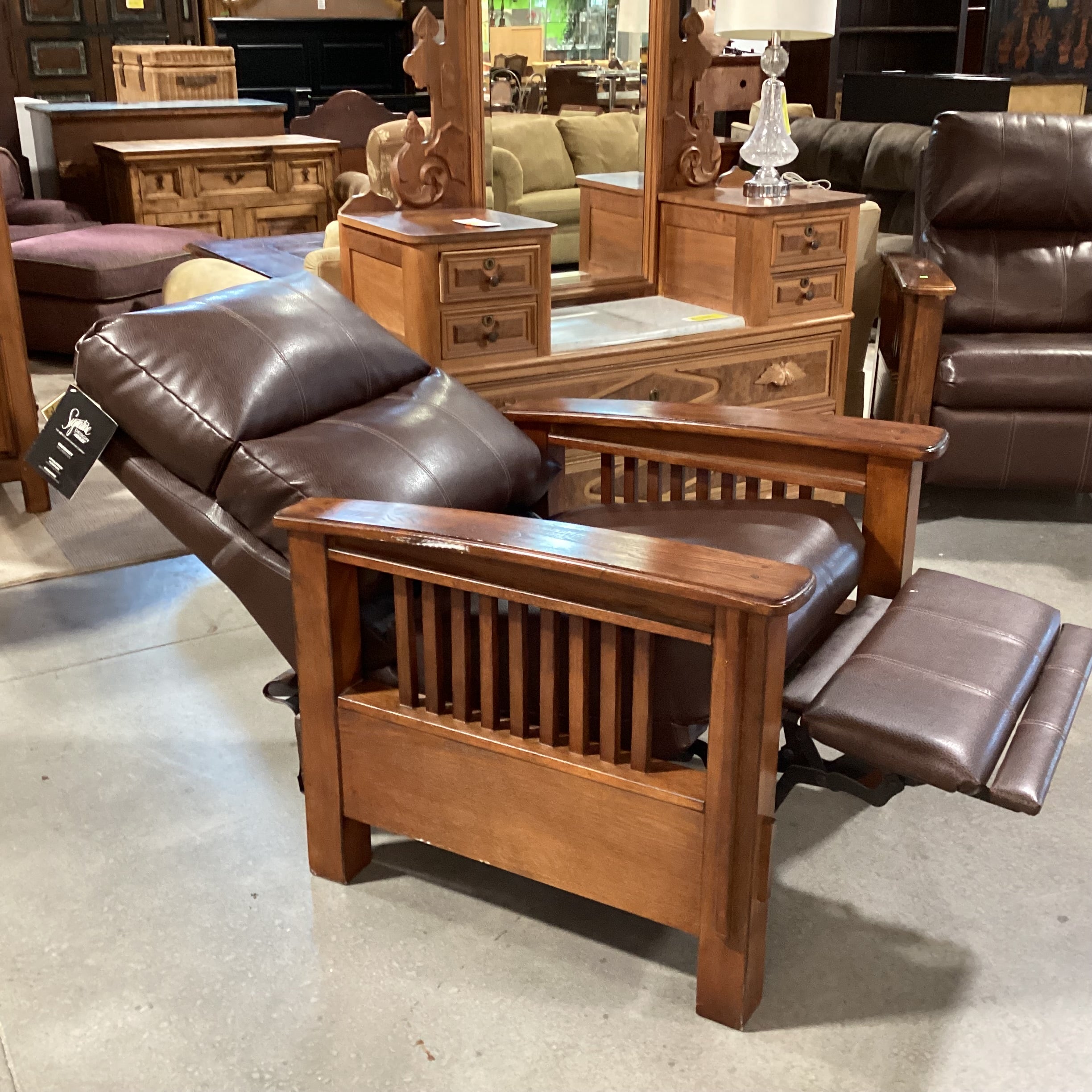 Ashley Signature Design Faux Leather & Wood Mission Style Santa Fe Recliner Chair 34"x 39" to 62"x 42"