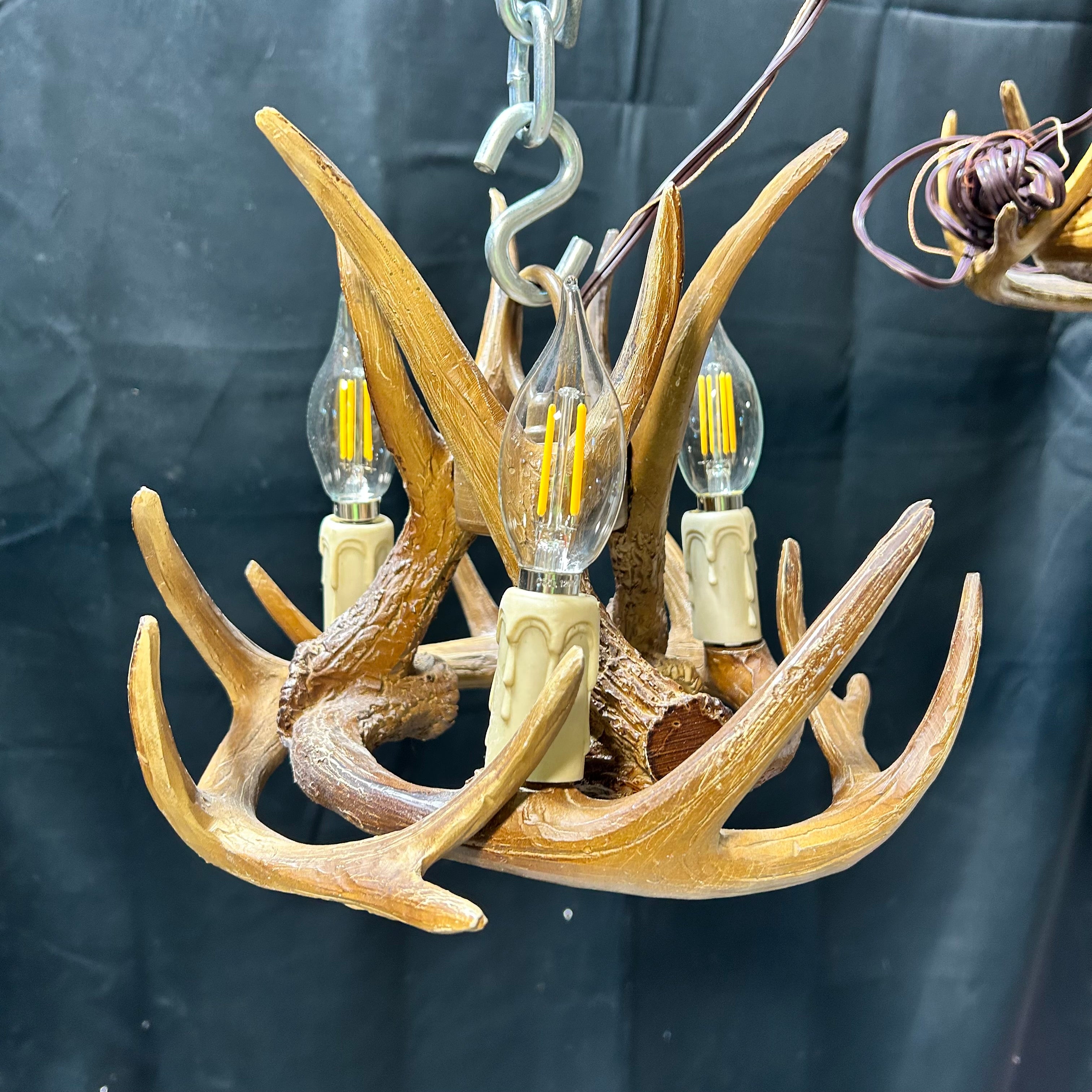 3 Light Resin Antler Chandelier 12"x 9"