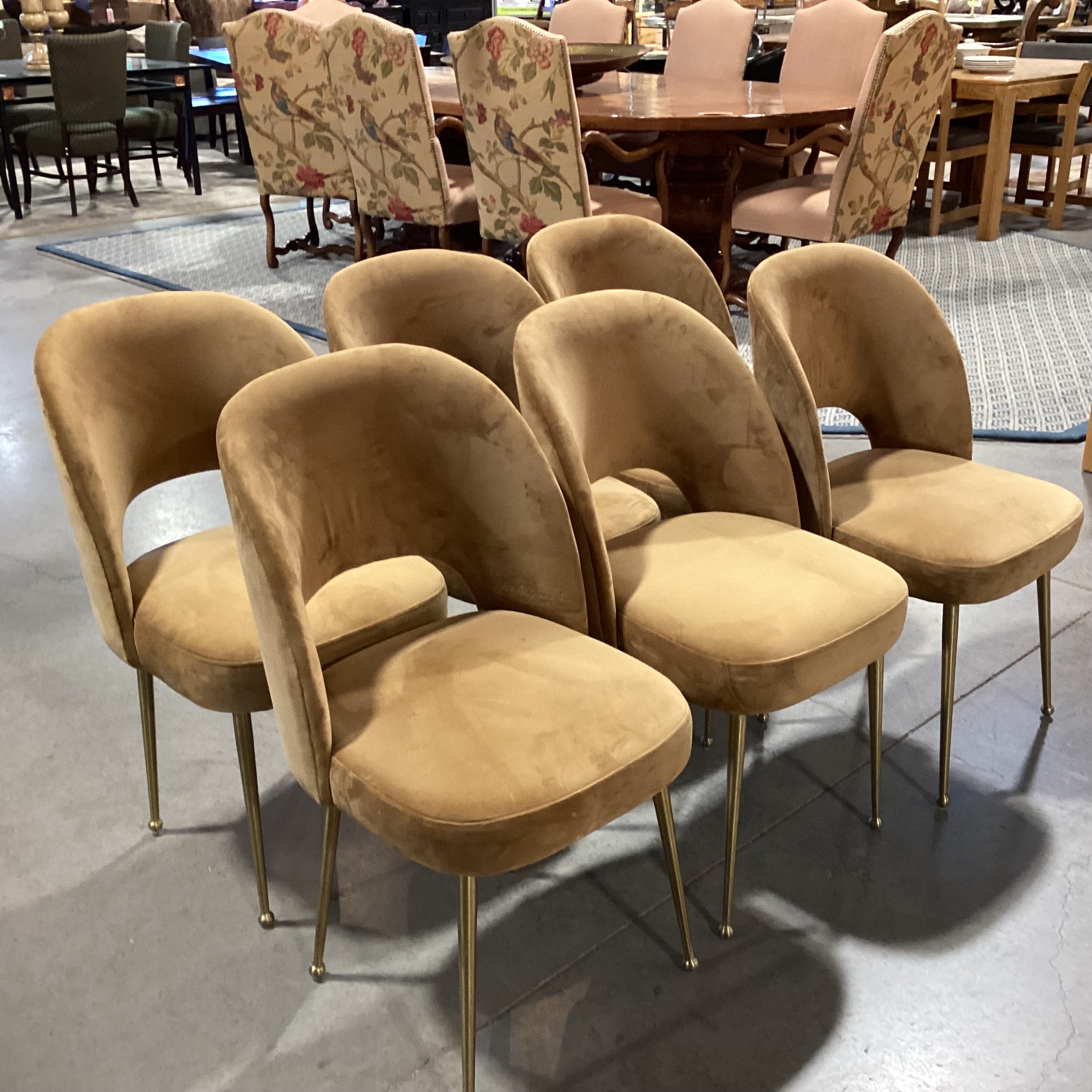 Set of 6 TOV Swell Performance Cognac Velvet & Gold Metal Dining Chairs 18.5"x 21"x 33.5"