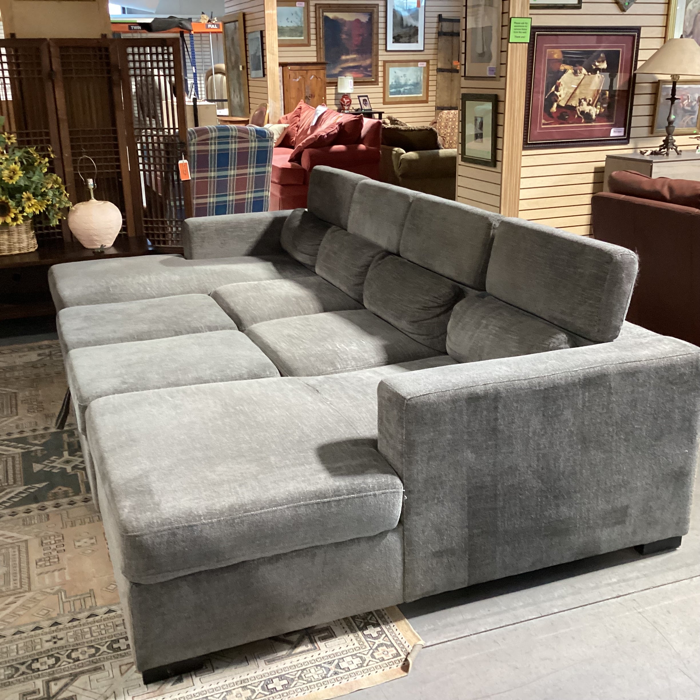 Fine Home Limited Grey Woven 2 End Chaise Pullout Middle Popup & Adjustable Headrests 3 Piece Sectional 122"x 69"x 69"x 31"