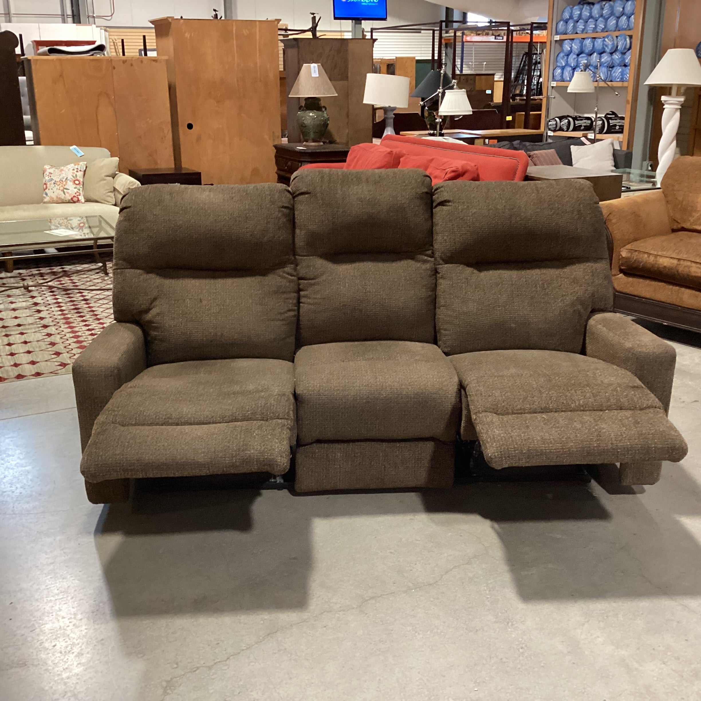 Best Chairs Furniture Brown Woven Upholstery Double Recling Sofa 81"x 36"x 43"