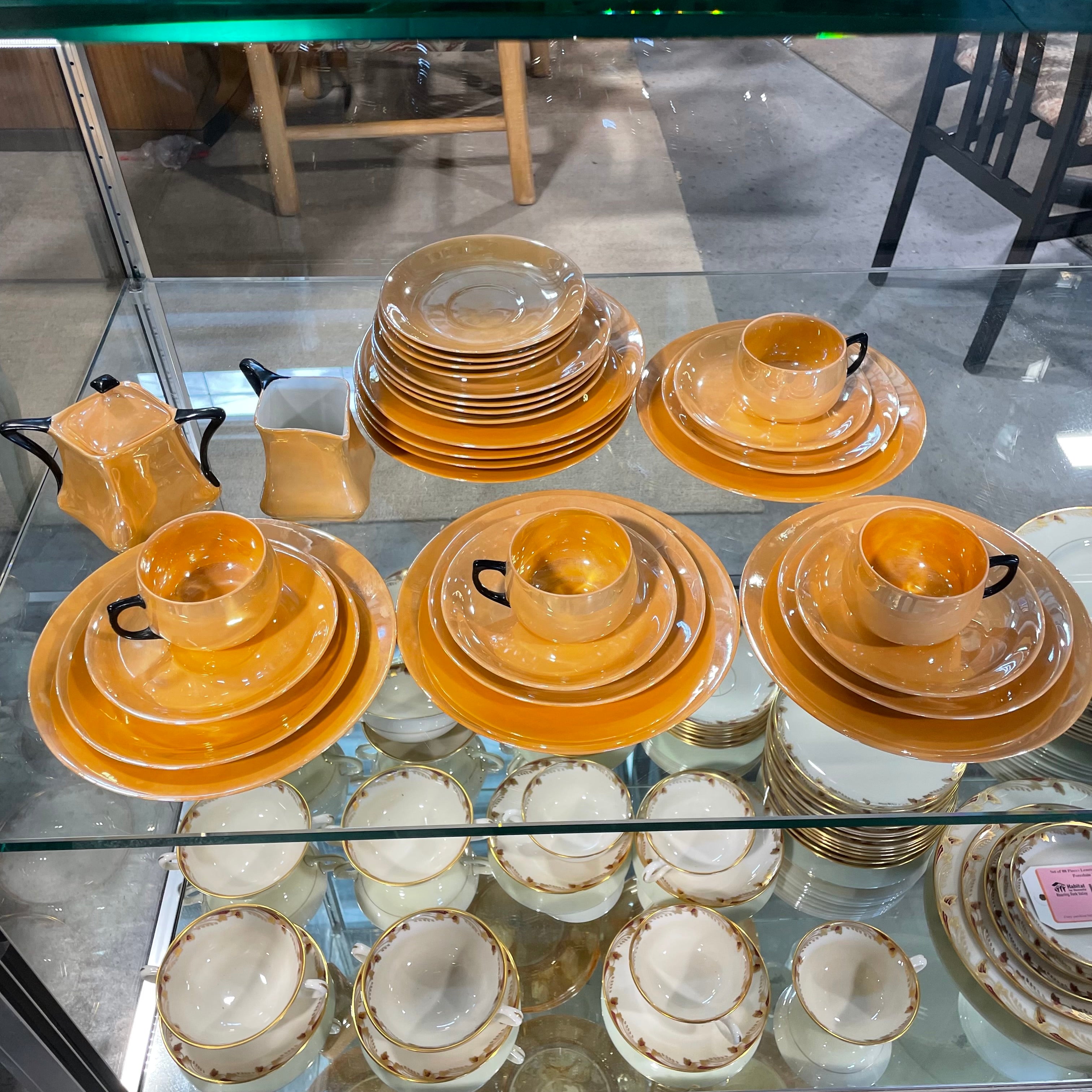Set of 31 Vintage Art Deco Peach Lusterware Dessert/Luncheon Porcelain, Made in Germany