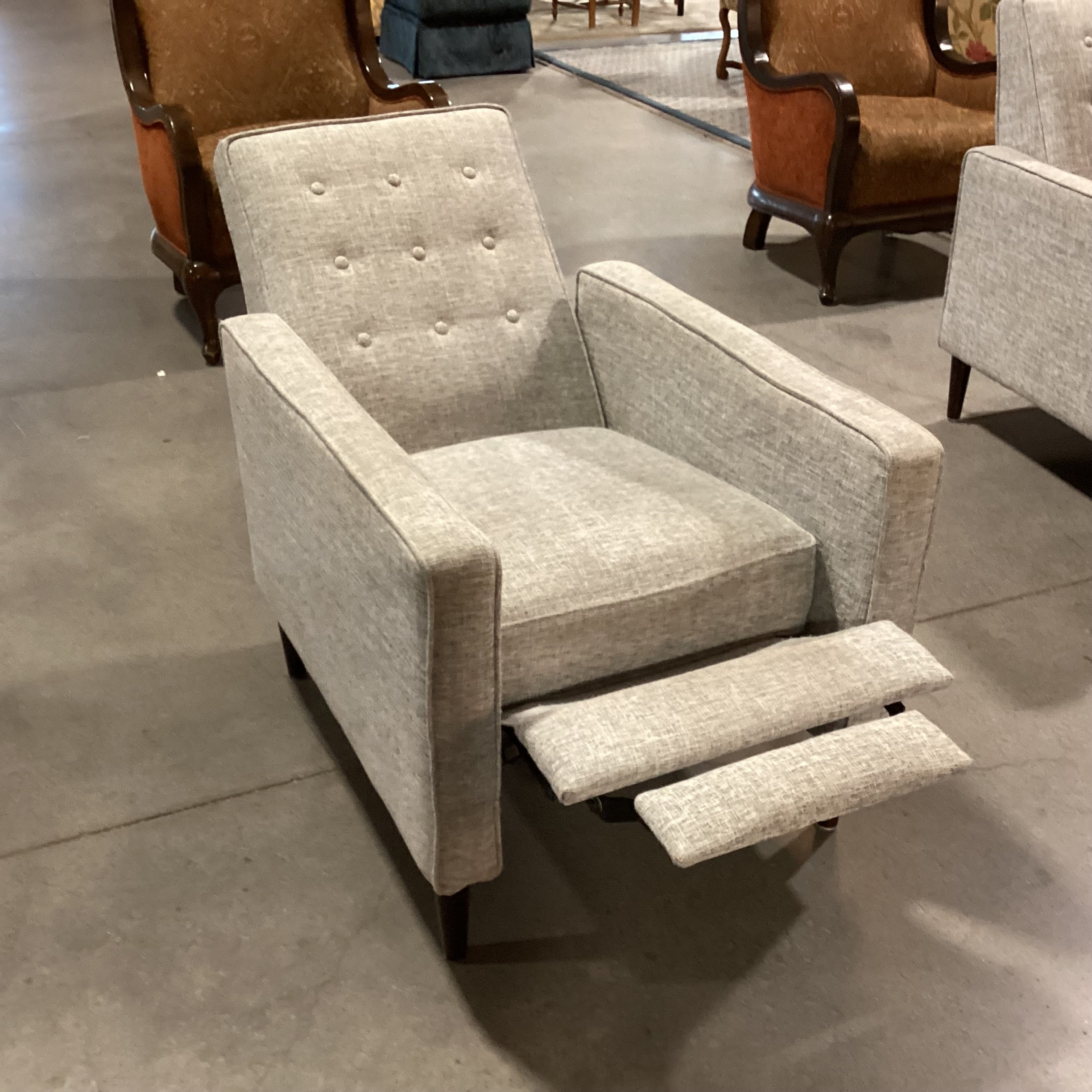 Noble House Home Furnishings Grey Heather Button Tufted Recliner Chair 28"x 34" to 54"x 37"