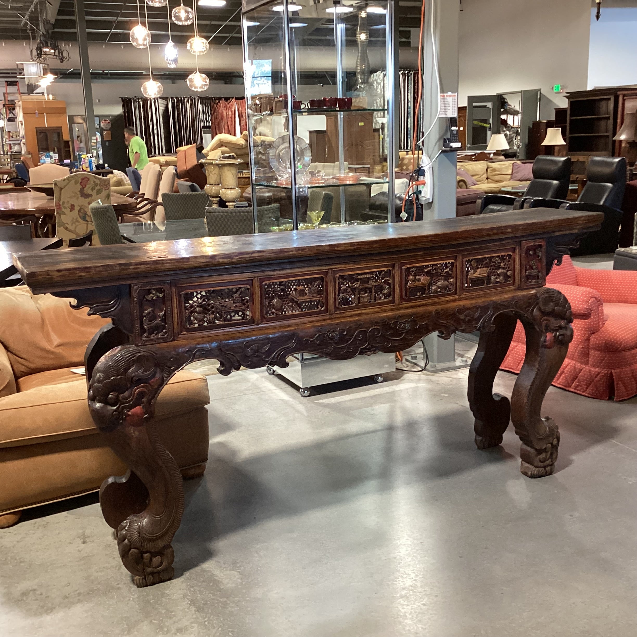 Antique Asian Ornate Carved Alter Console Sofa Table 86.5"x 15"x 42"