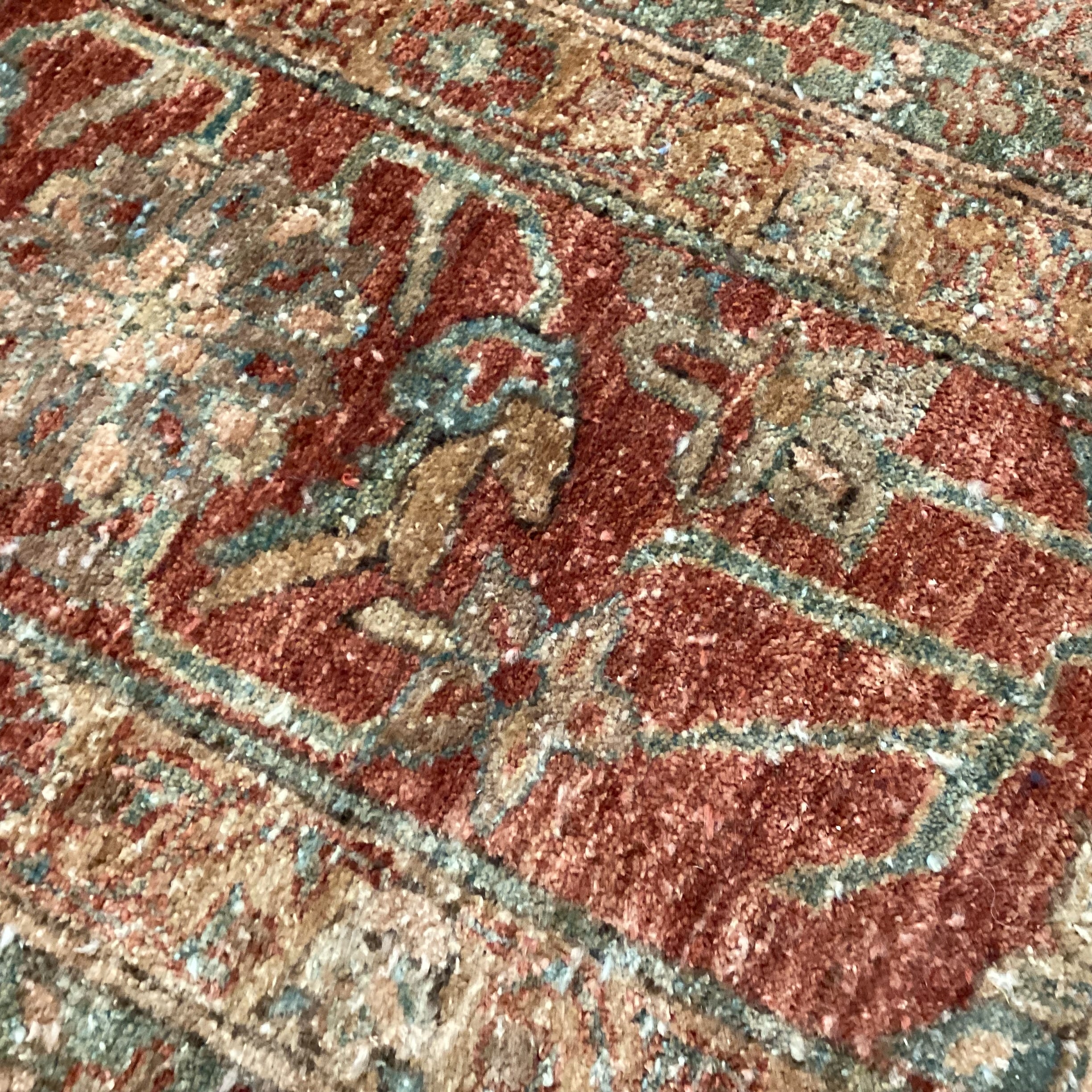 Golden Tan Rust & Blue Hand Woven Wool Rug 12'x 18'