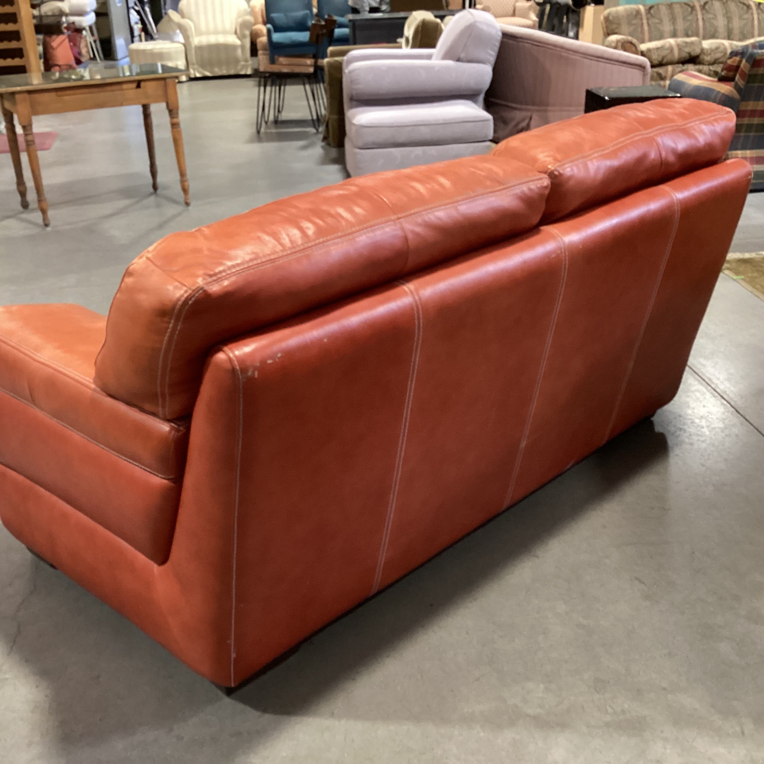 Burnt Orange Leather Loveseat Sofa 68"x 39"x 36"
