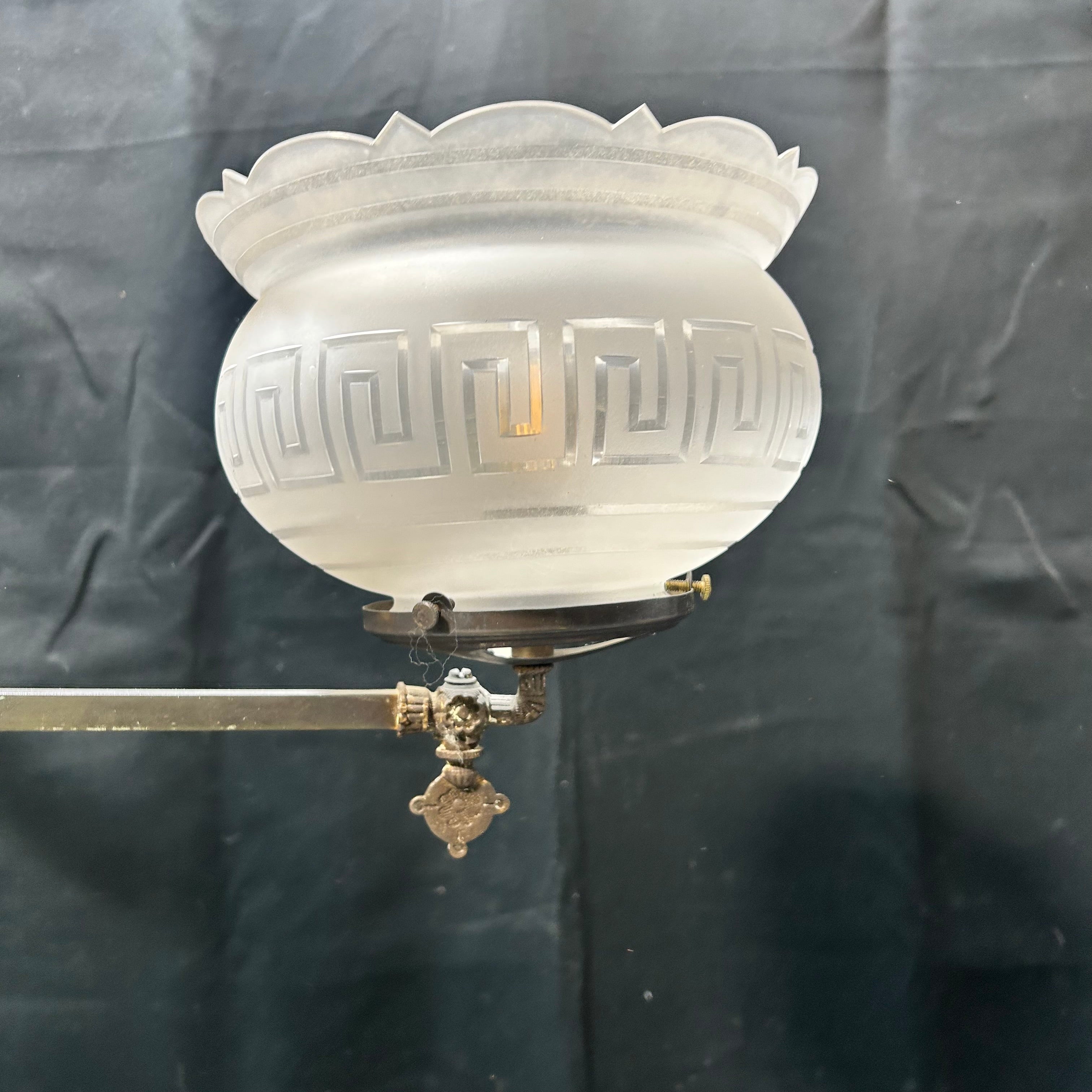 Early Circa 1900 2 Light East Lake Detailing With Ceramic Painted Dragonfly etched Glass 40"x 28"