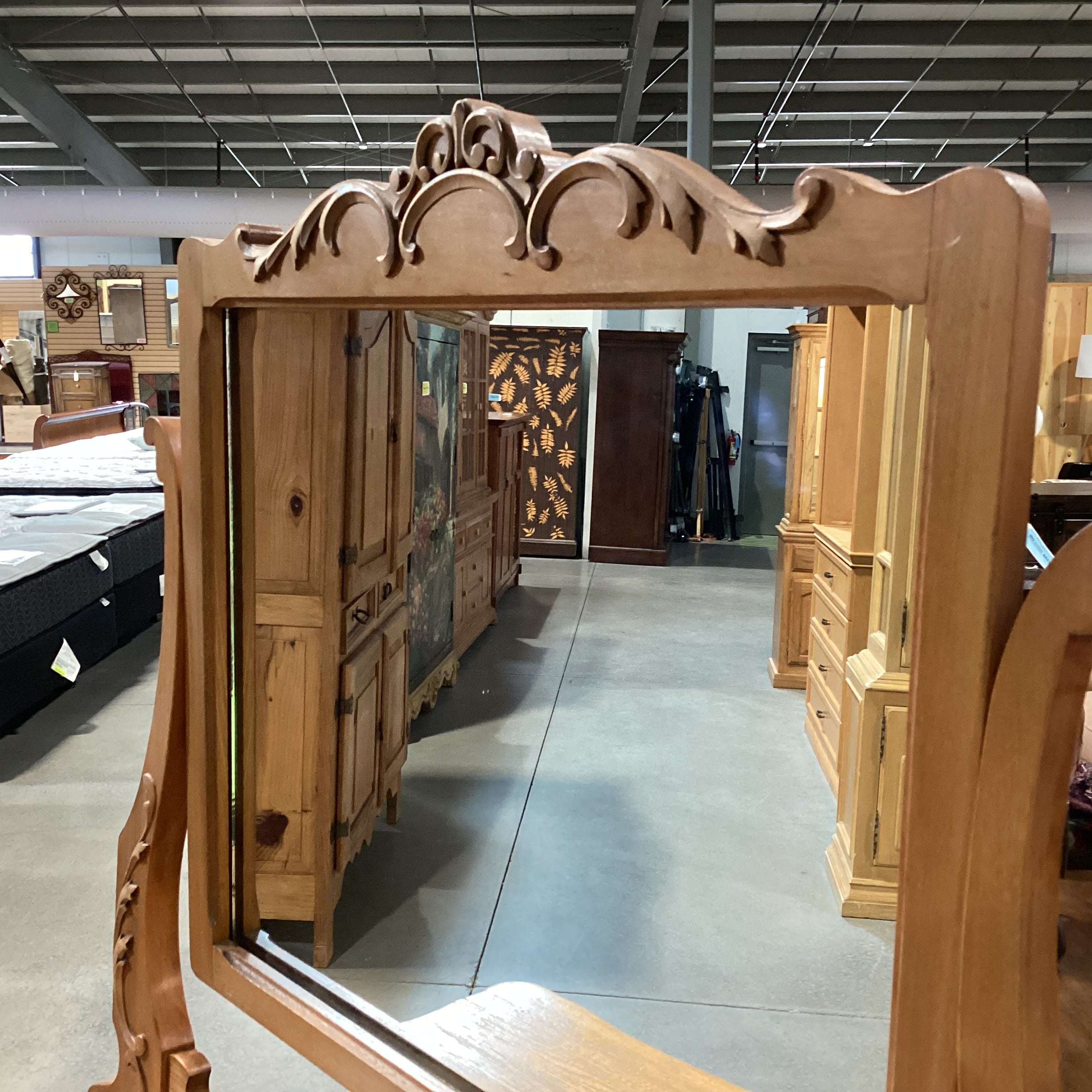 Antique Carved Wood 4 Drawer with Mirror Light Wood Finish Chest 43"x 21"x 67"