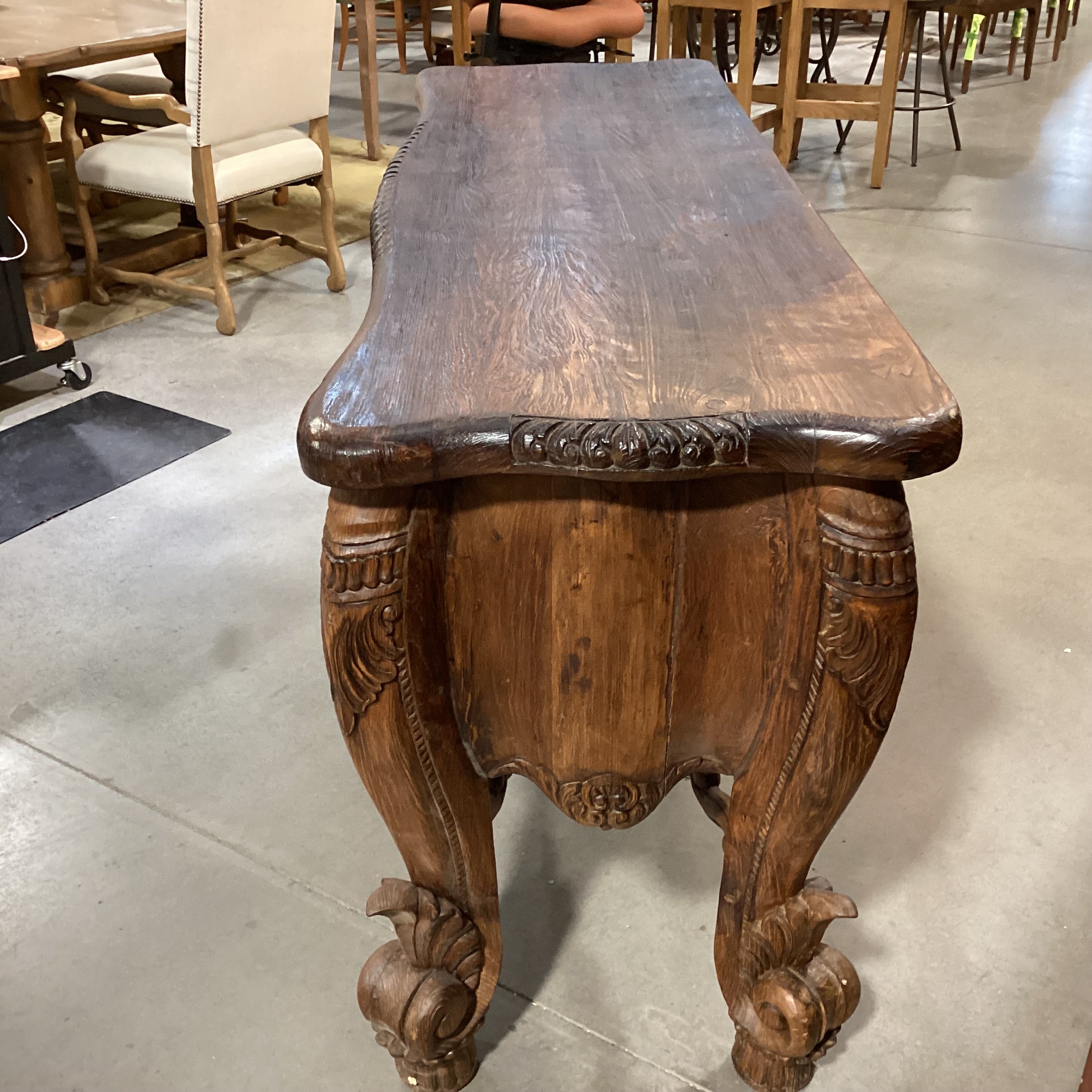 Rustic Western Hand Carved Solid Wood with Ornate Trestle 3 Drawer Accent Table 72"x 24"x 35.5"