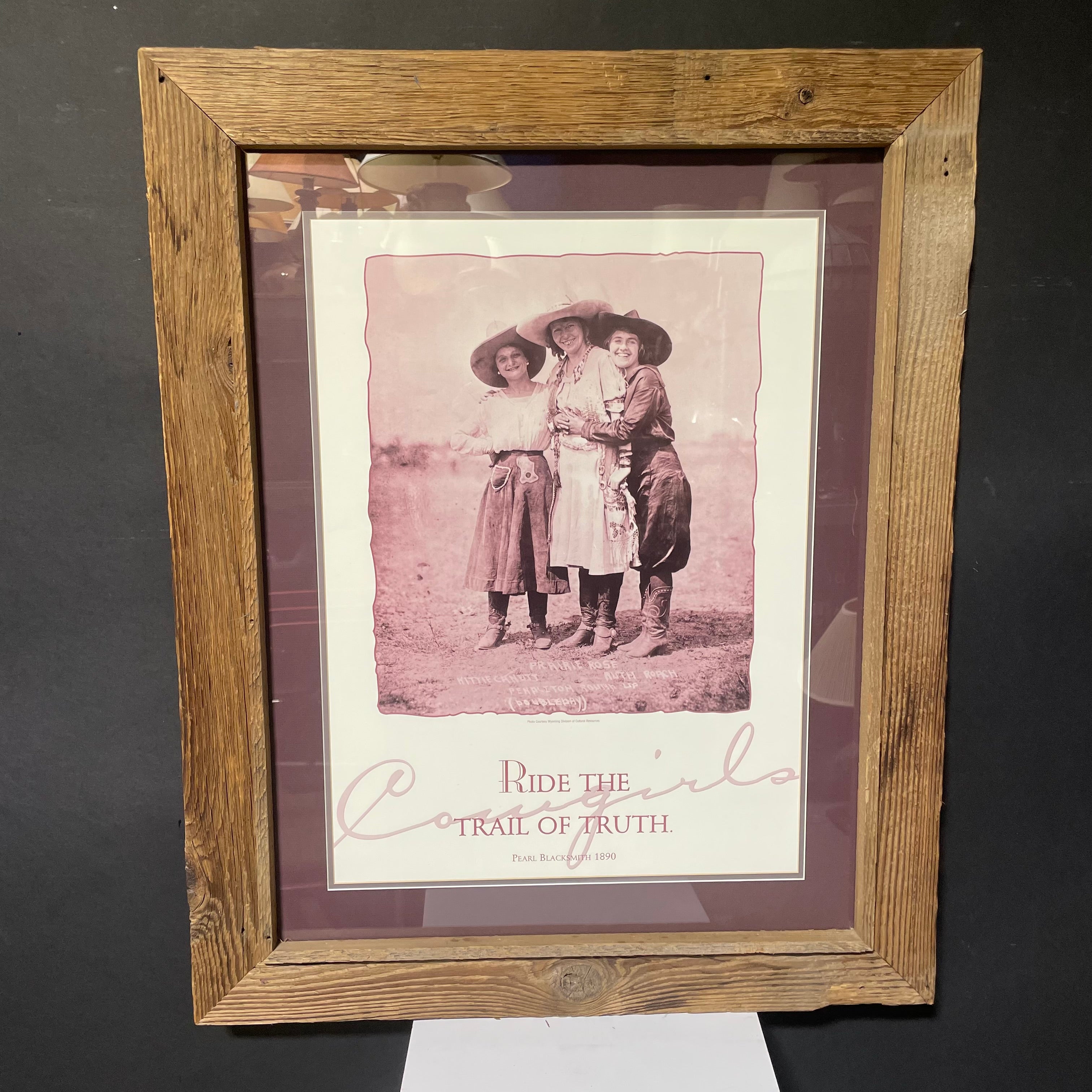 "Ride The Trail Of Truth" Cowgirls Print In Rustic Natural Wood Frame 26" x 32"