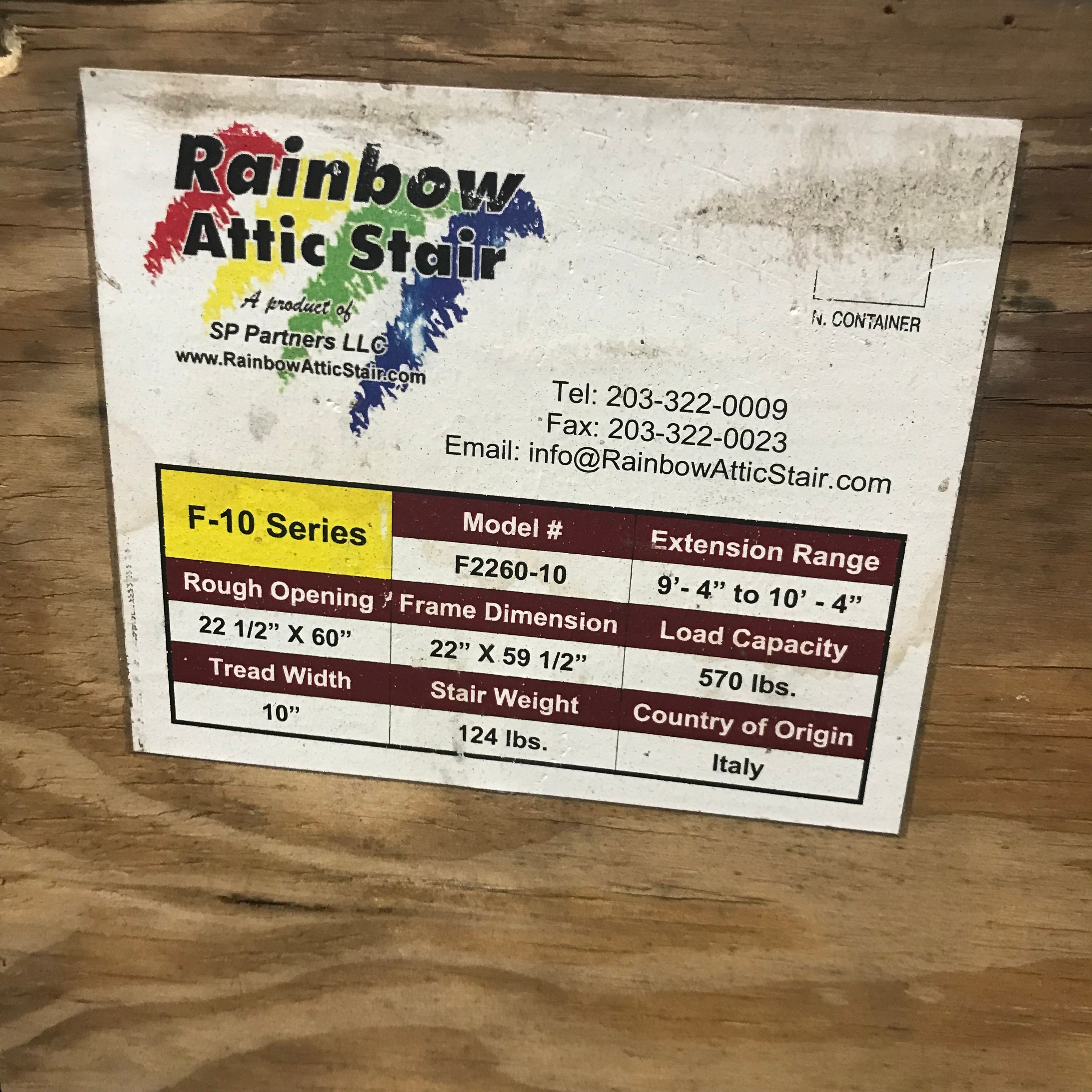 Rainbow Attic Stair-22.5"x 60" Rough Opening / Tread Width  F-10 Series Model #F2260-10