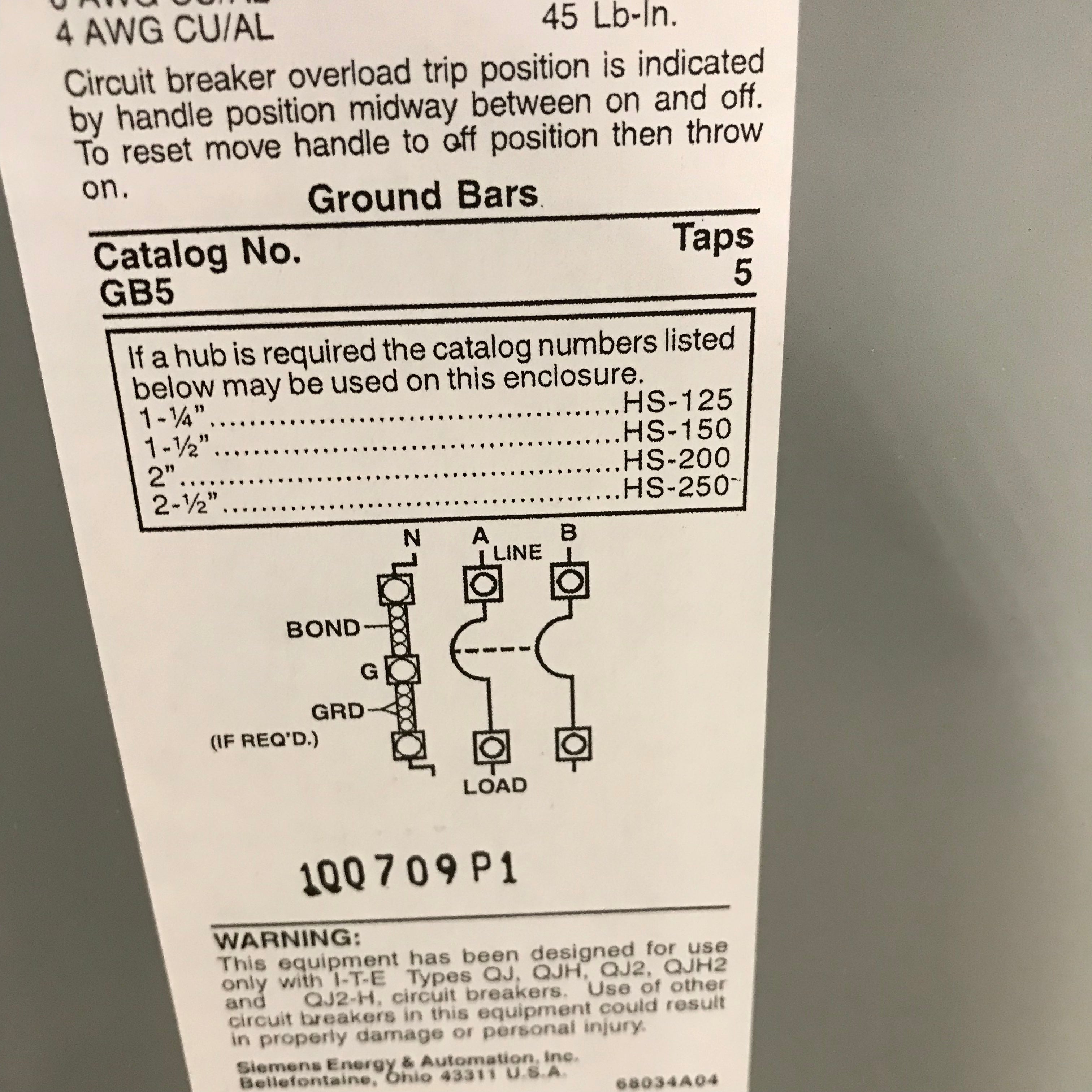 Siemens I-T-E Molded Circuit Breaker Enclosure