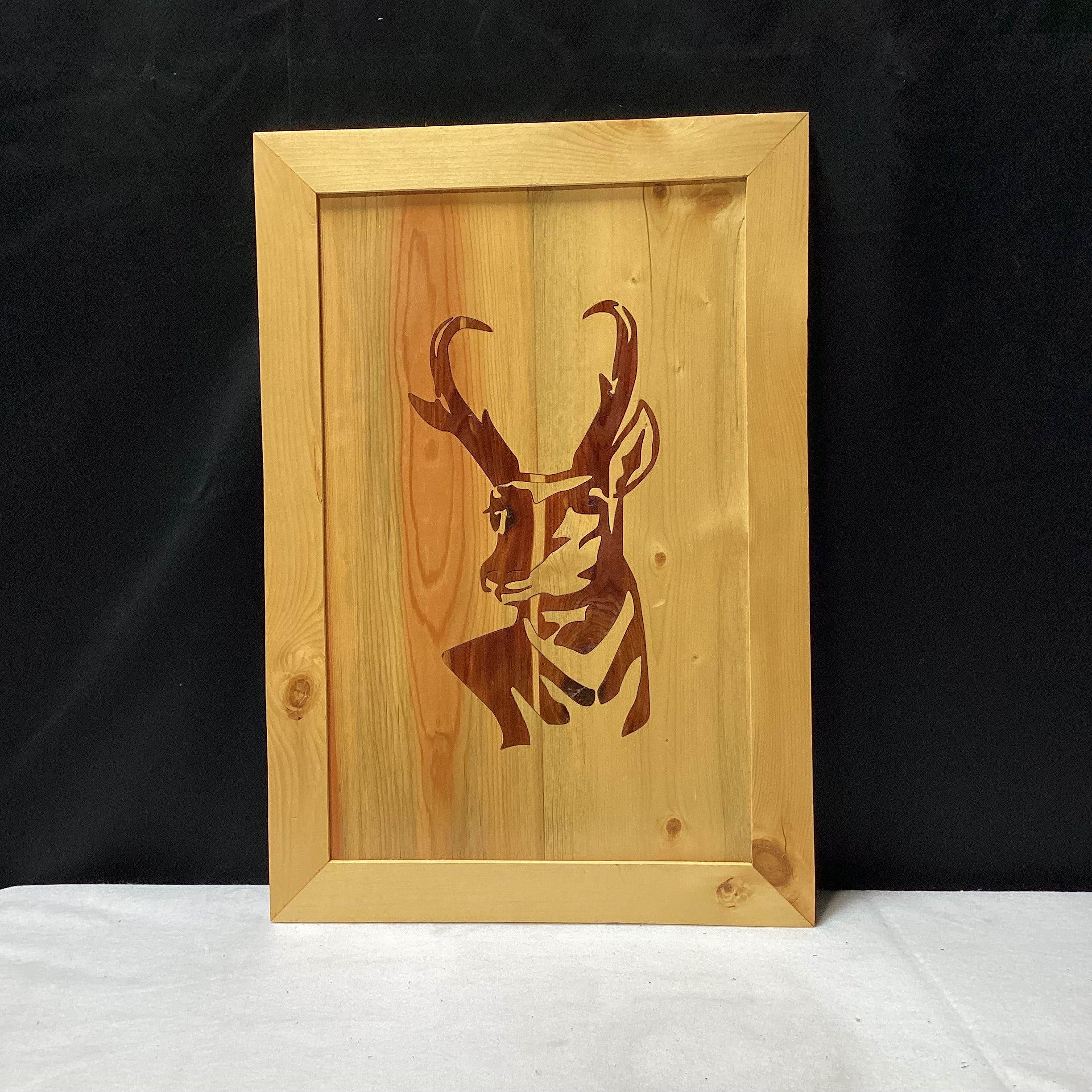 Wood Inlay Antelope Portrait 16.5" x 24"