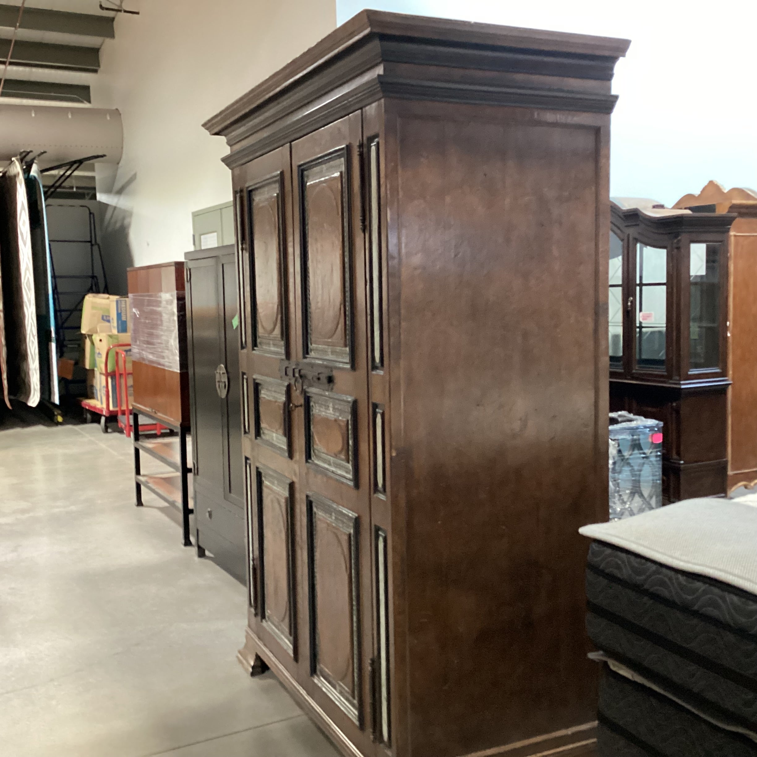 Custom Rustic Distressed Solid Wood with Painted Detail 2 Door Shelves & Drawers Armoire 65"x 34"x 90"