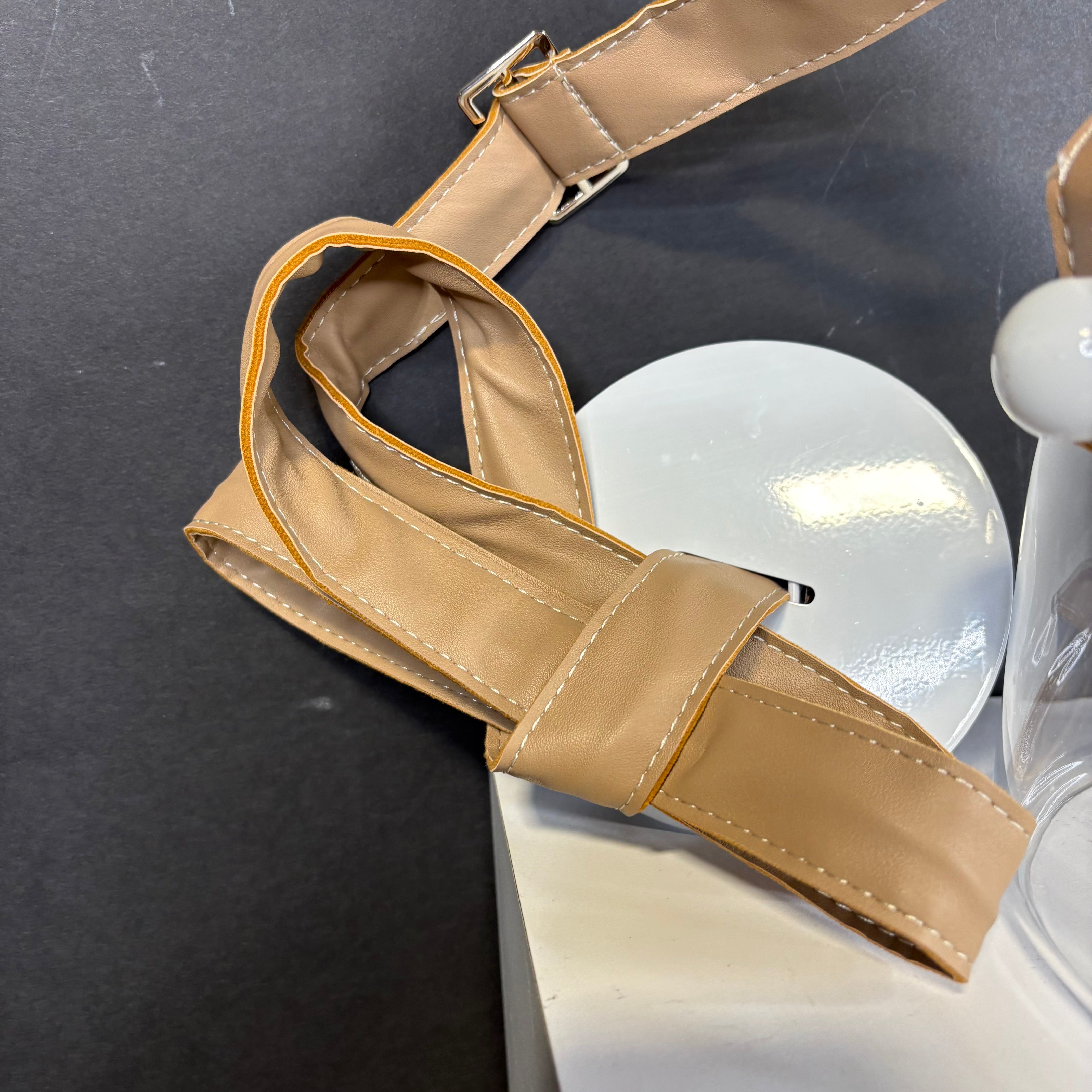 Nordic Style LED Light Brown Leather with Clear Glass Shade Ceiling Pendant 8” Diameter @ Shade x 65“