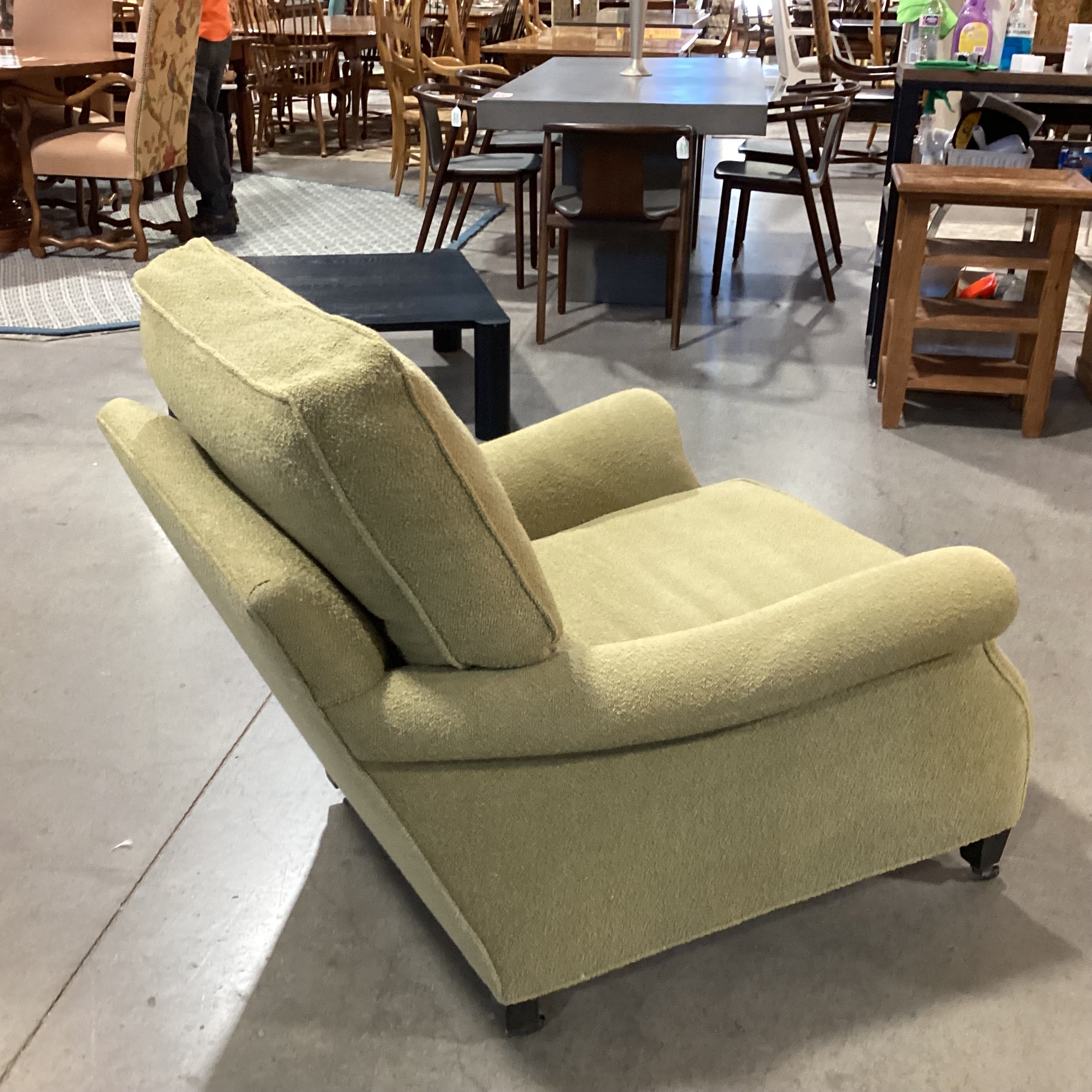 Reed Green Boucle Down Mix on Casters Chair 33"x 40"x 27"