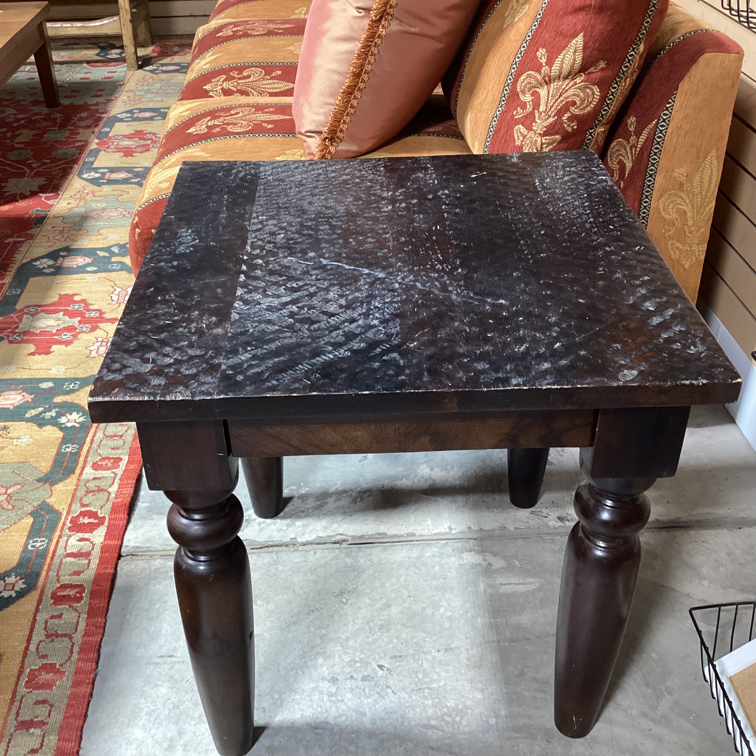 Solid Dark Finish Mango Wood with Textured Divets End Table 24"x 24"x 24.5"