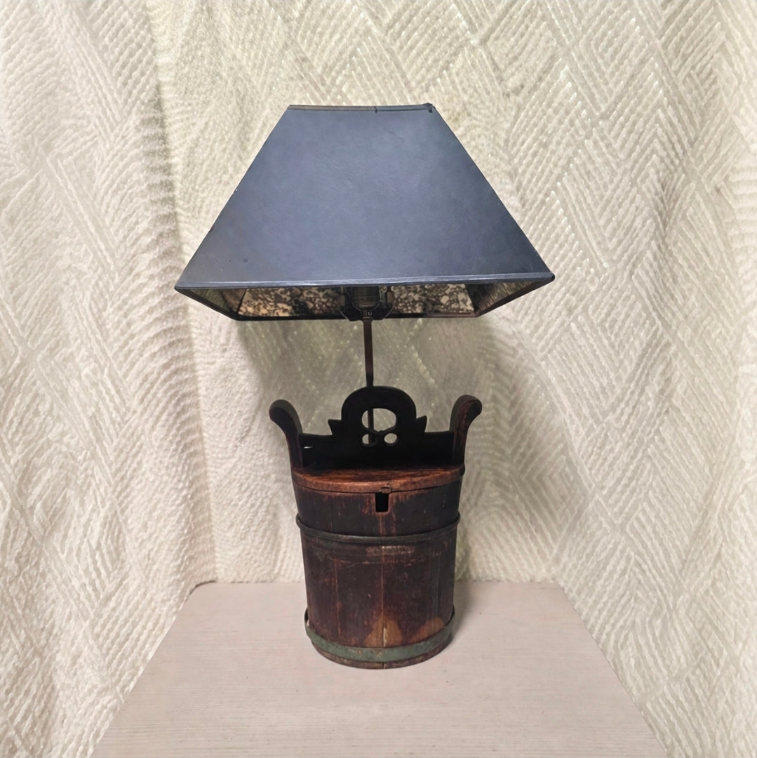 Unique Antique Chinese Rice / Water Bucket Turned into a Lamp 8.25"x10"x25"