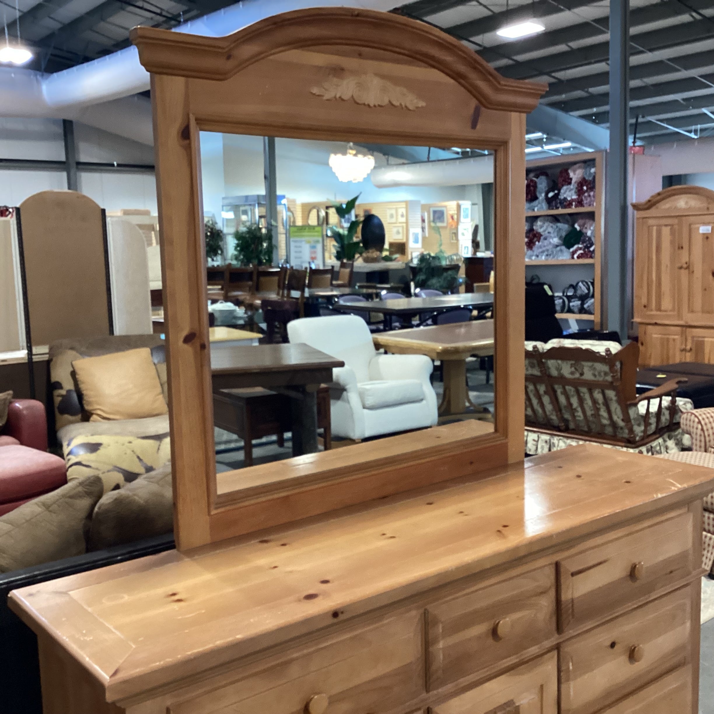 Bassett Distressed Light Pine 9 Drawer with Mirror Dresser 70"x 19"x 80"