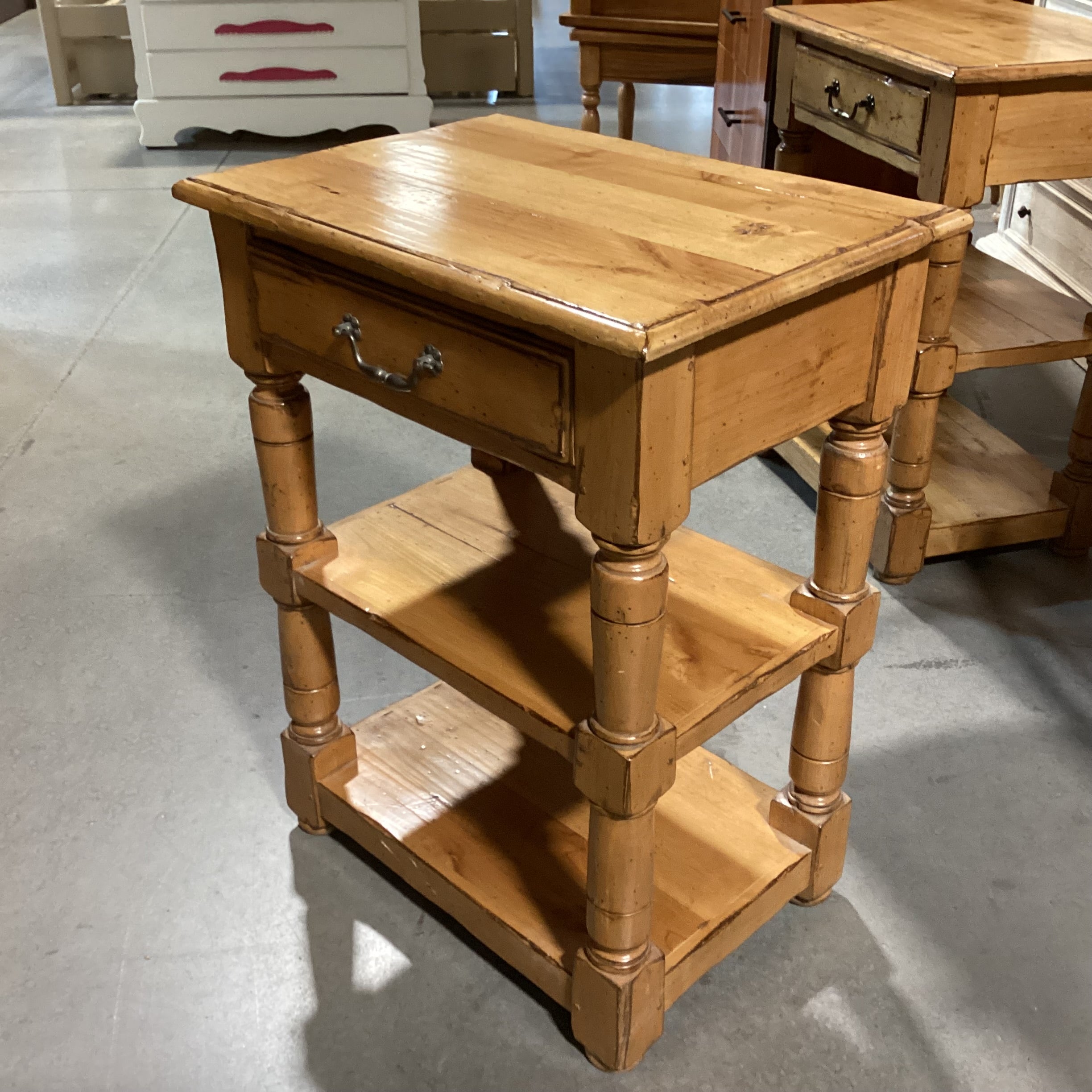 Golden Distressed Carved Wood 3 Tiered 1 Drawer End Table 25"x 18"x 33"