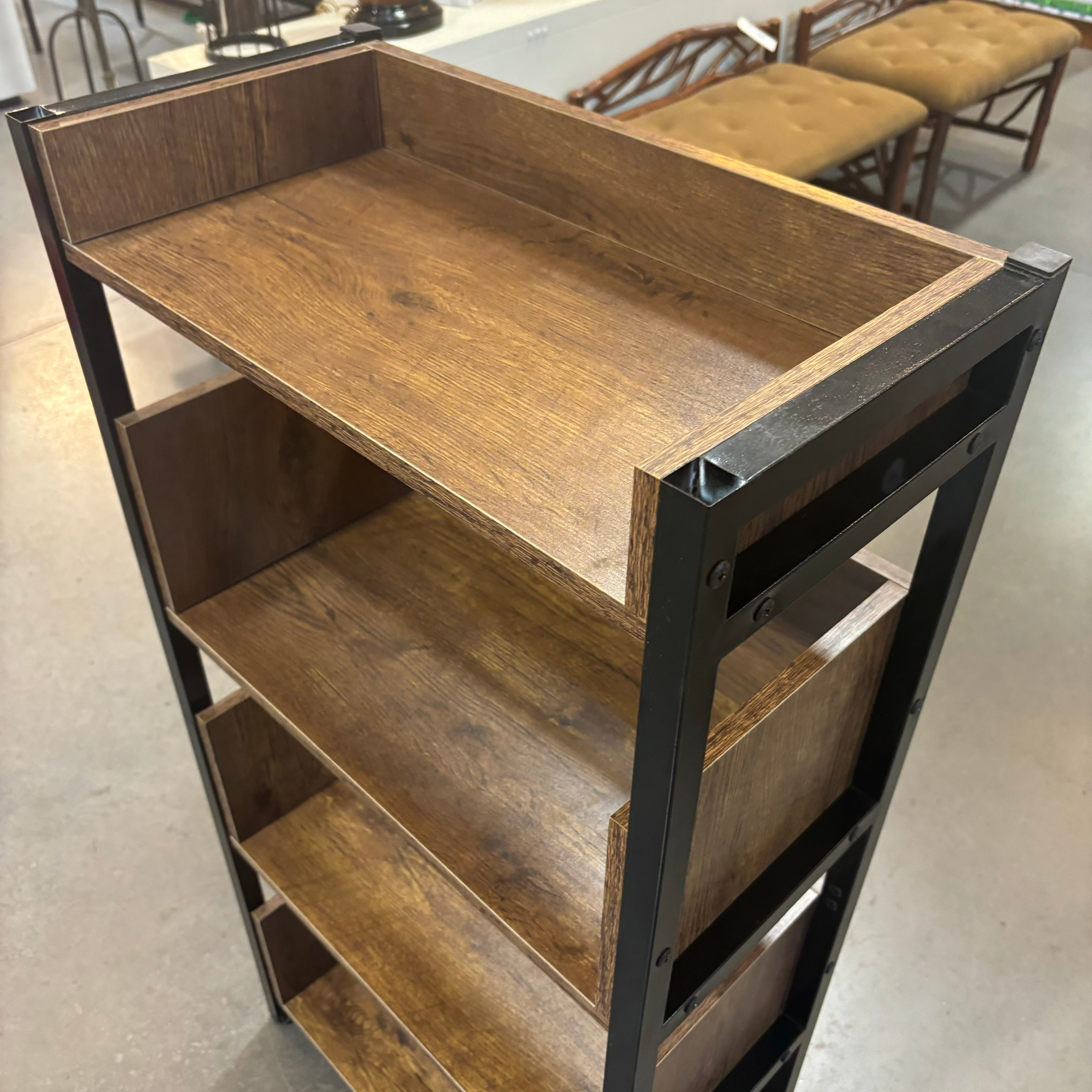 4 Tier Industrial Style Wood Laminate & Metal Frame Bookshelf 24"x 12"x 48"