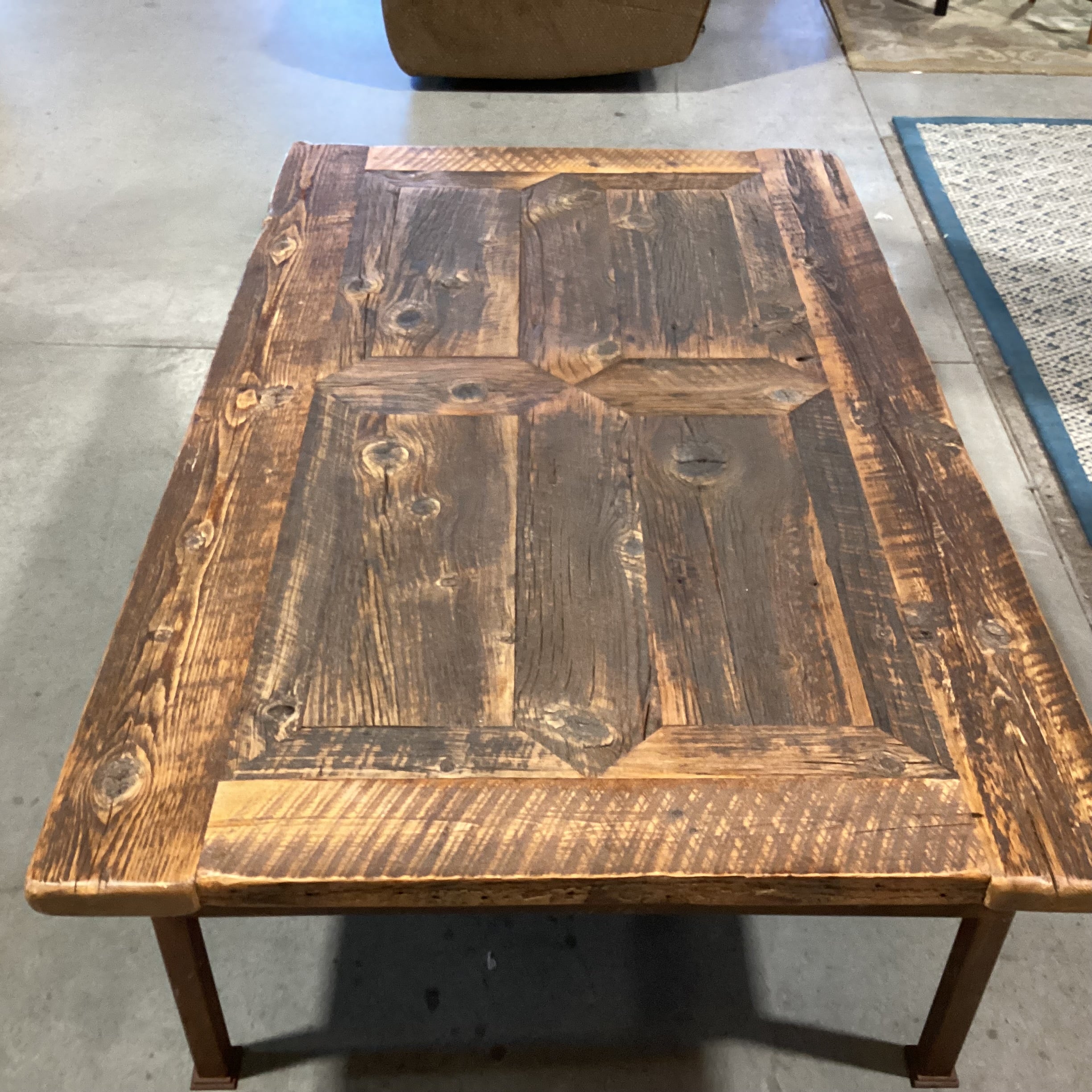 Custom Crafted Reclaimed Wood 1 Drawer with Iron Base CoffeeTable 56"x 34"x 18"