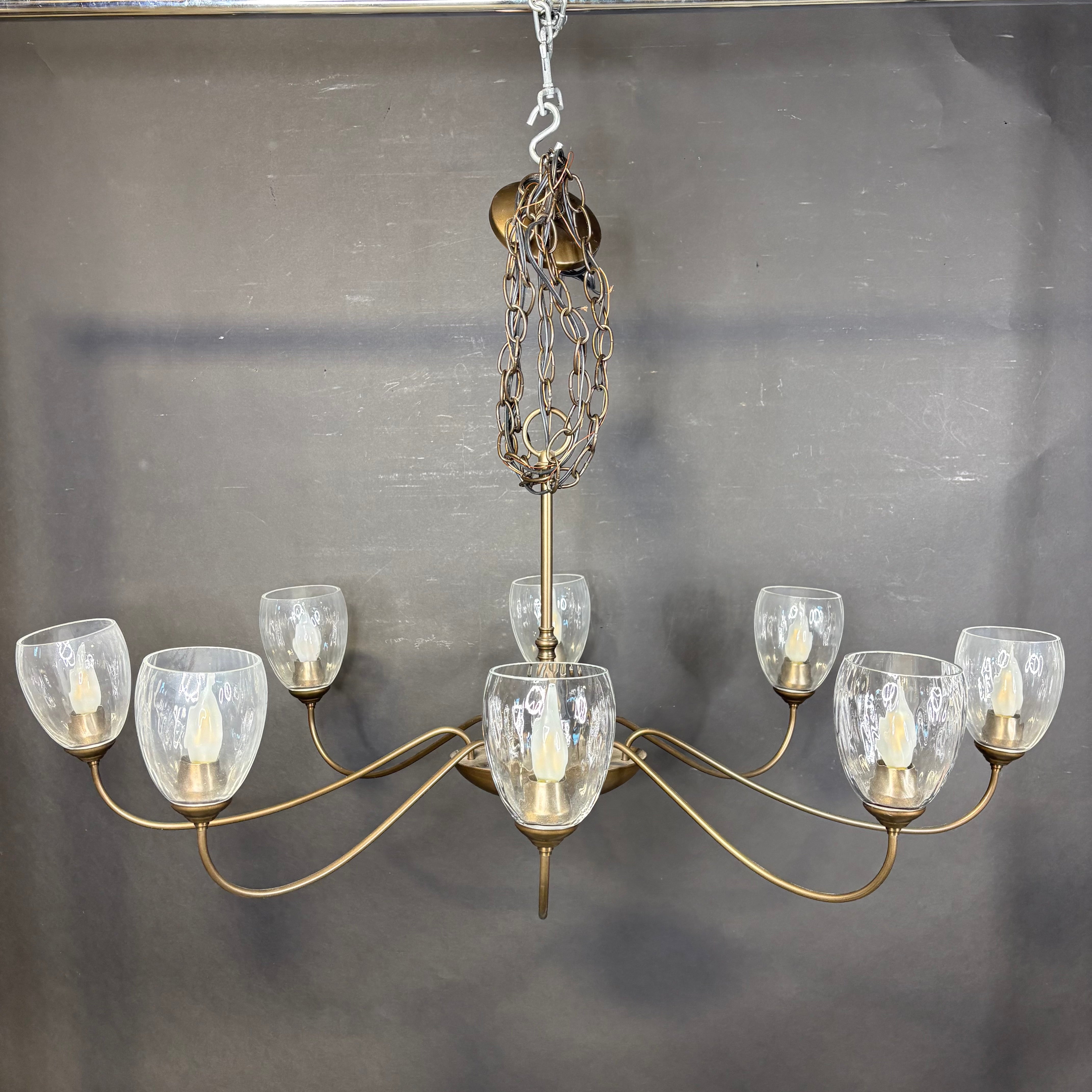 Hubbardton Forge Oval 8-Light Bronze with Glass Shades Chandelier 43”x 27”x 17” - 65”