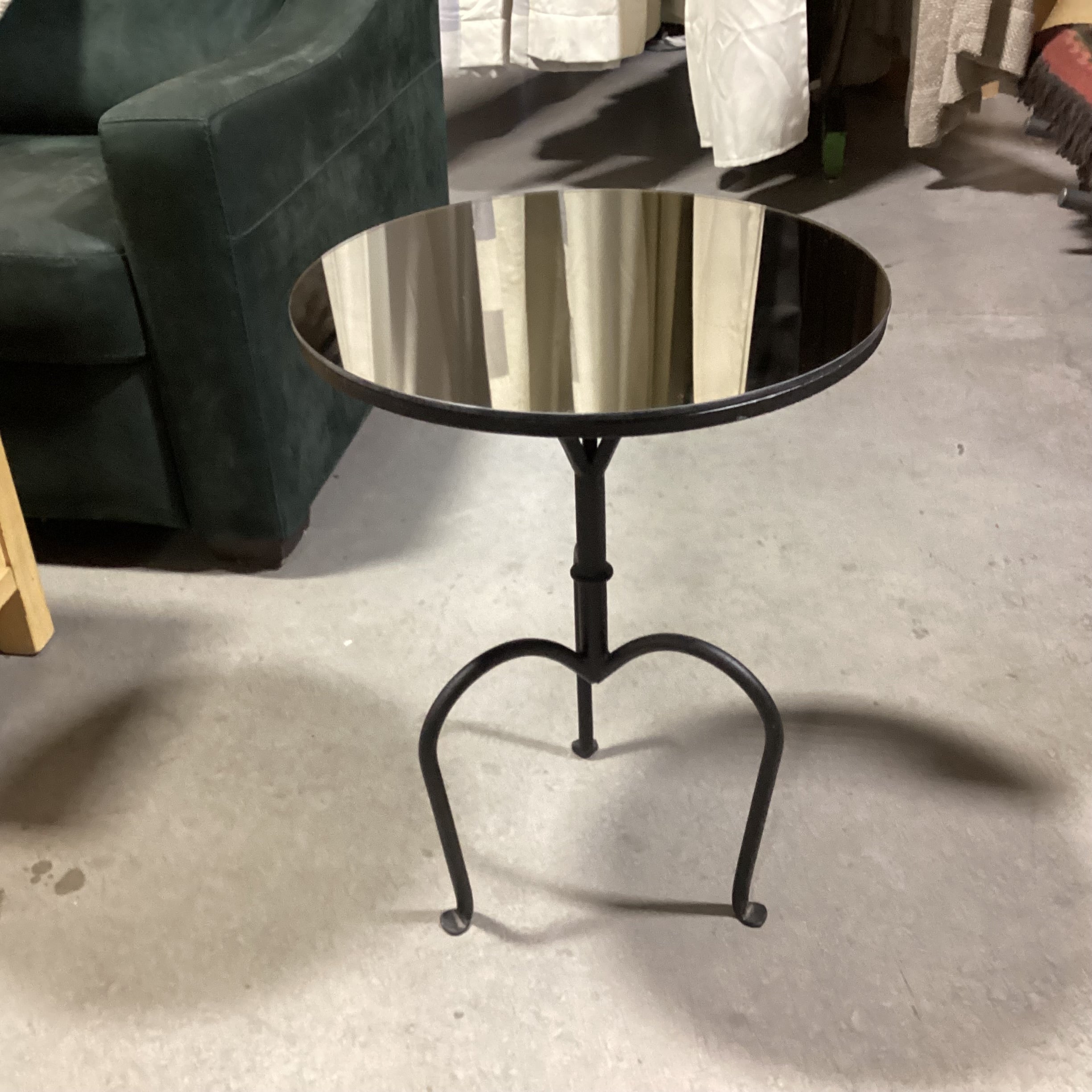 Round Mirror Top & Iron Accent Table 18" Diameter x 24.5"