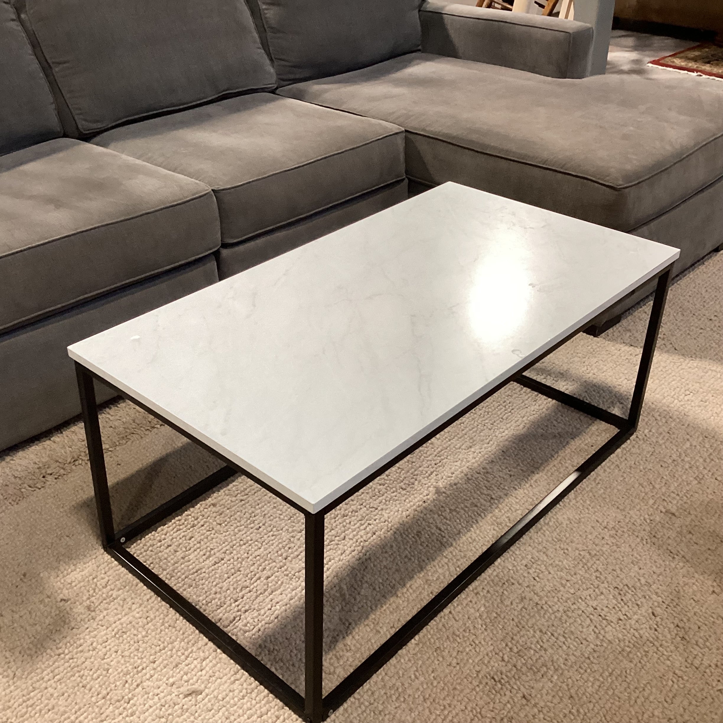 Marble Style Laminate & Black Metal Coffee Table 42"x 24"x 18"