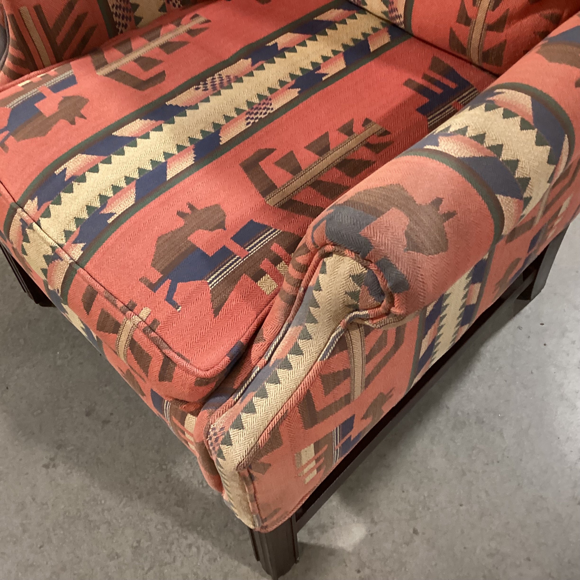 Red & Blue Southwest Woven & Wood Base Wing Chair 34"x 36"x 41"