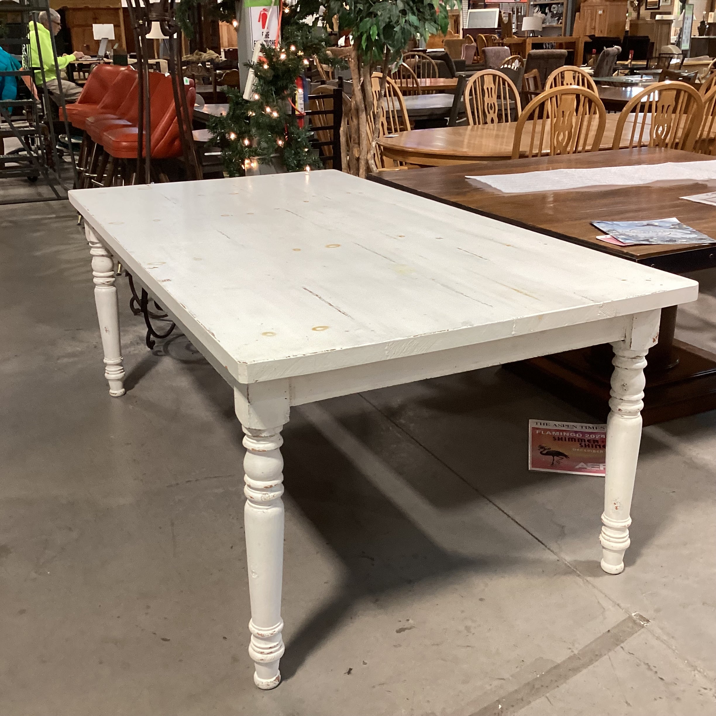 Rustic Farmhouse White Distressed Pine Dining Table 78"x 42"x 30.5"