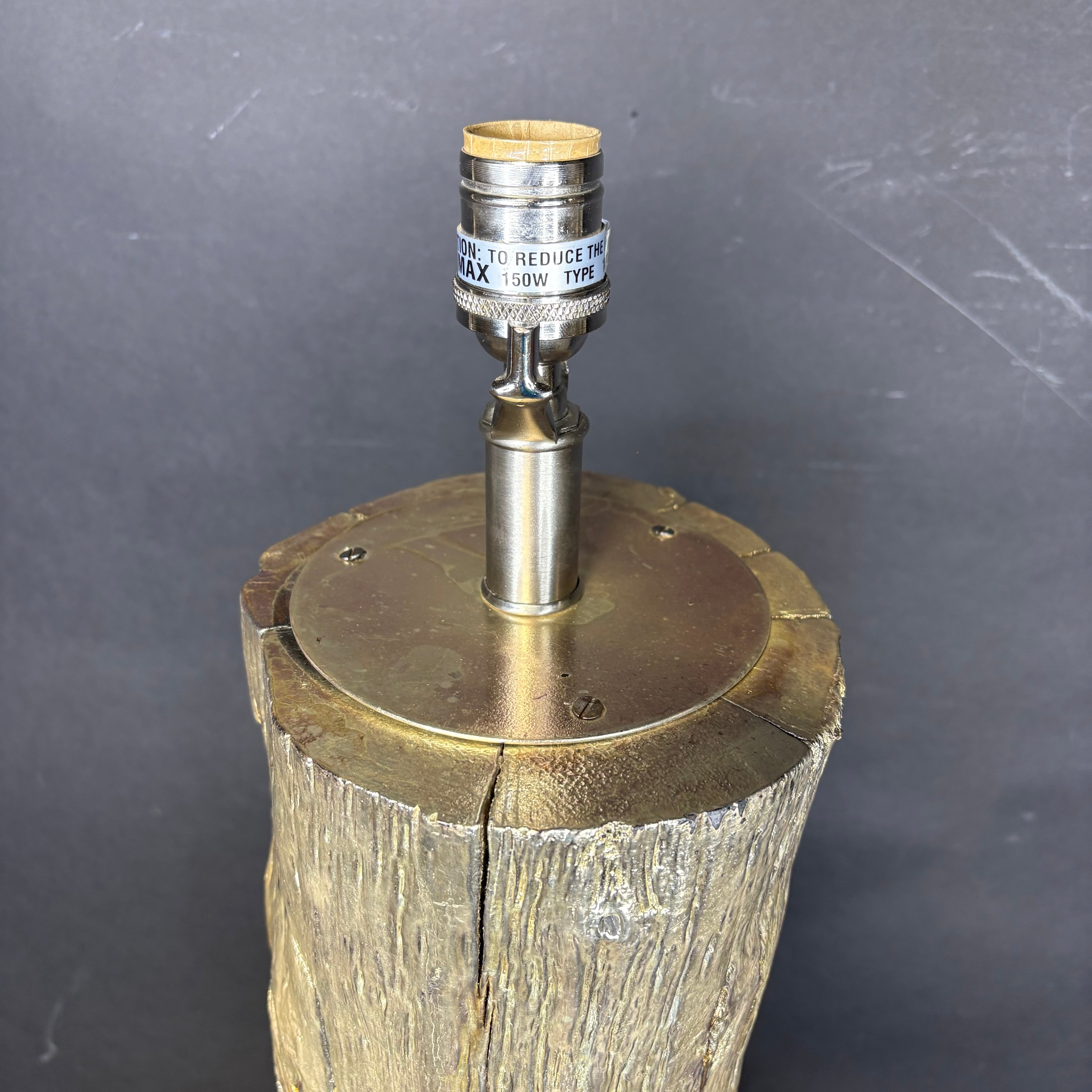 Modern Rustic Silver Gilt Log with Outlet Port Table Lamp 10”x 10”x 20”