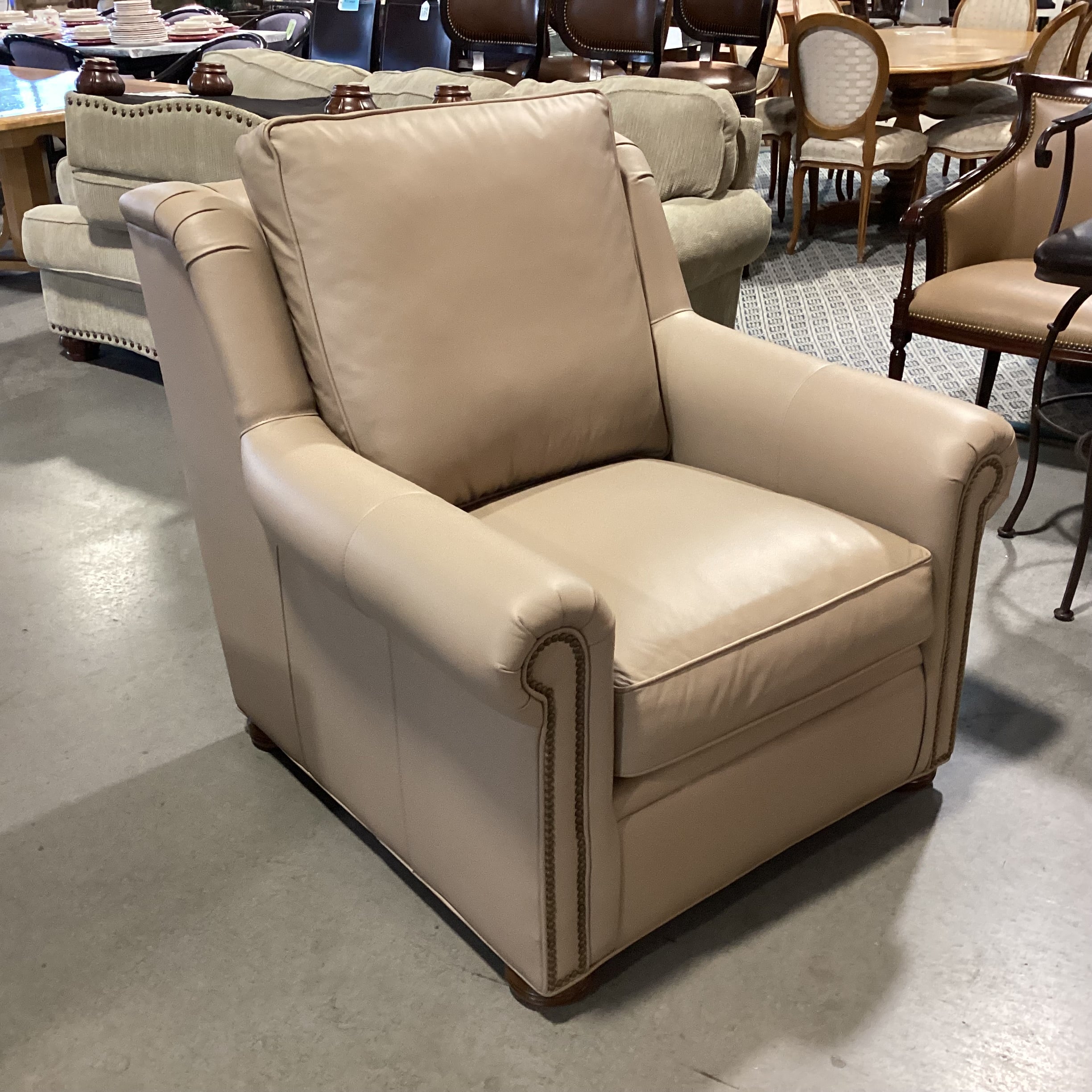 Bradington Young Taupe Leather Nailhead Chair 40"x 42"x 38"