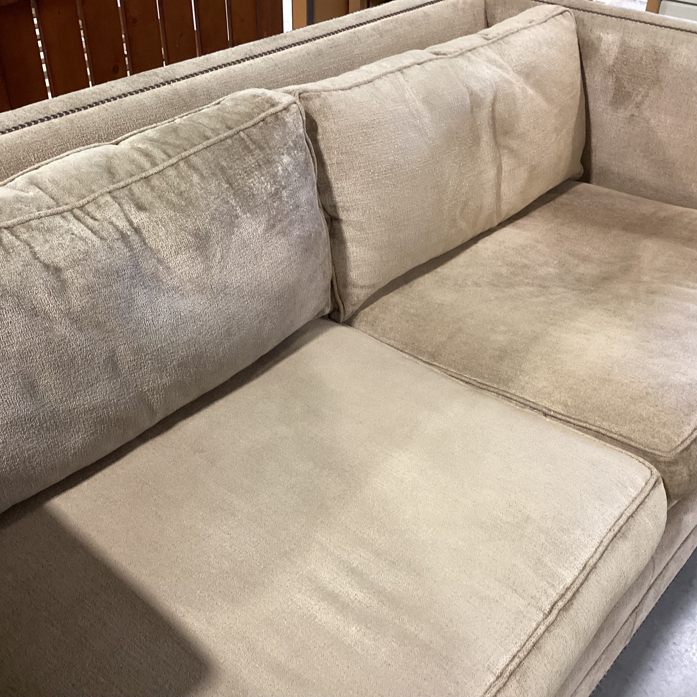 Mitchell Gold Bob Williams Golden Tan Chenille Woven with Nailhead Sofa 81"x 44"x 31"