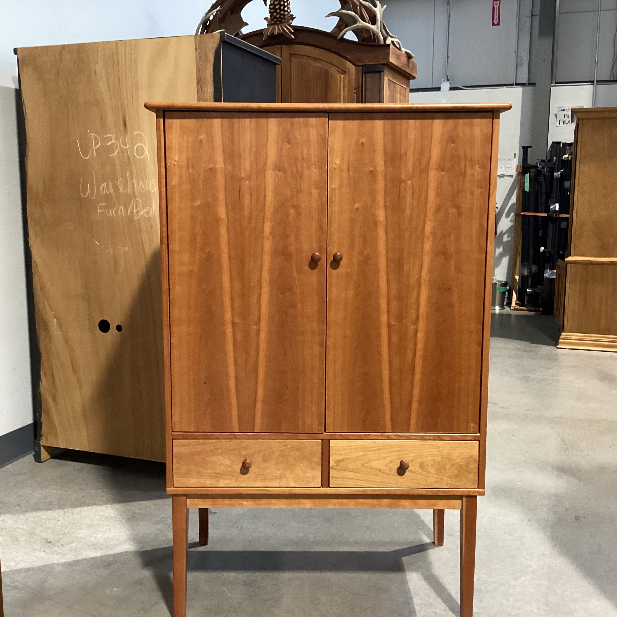 Danish Modern Wood & Laminate Veneer 2 Door 2 Drawer Armoire 40"x 23.5"x 61,5"