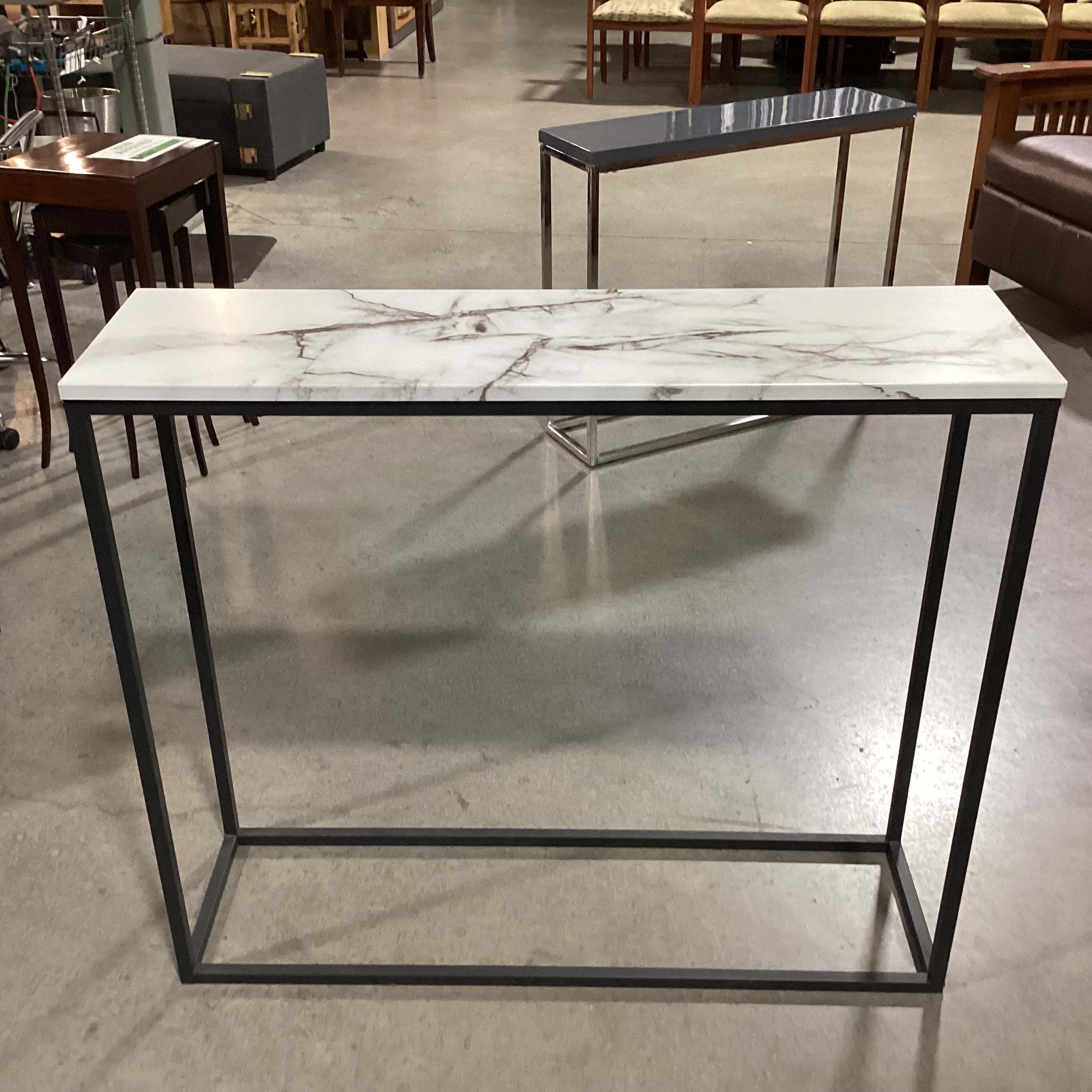 Marble Style Laminate & Matte Black Metal Sofa Table 41.5"x 11.5"x 35.5"