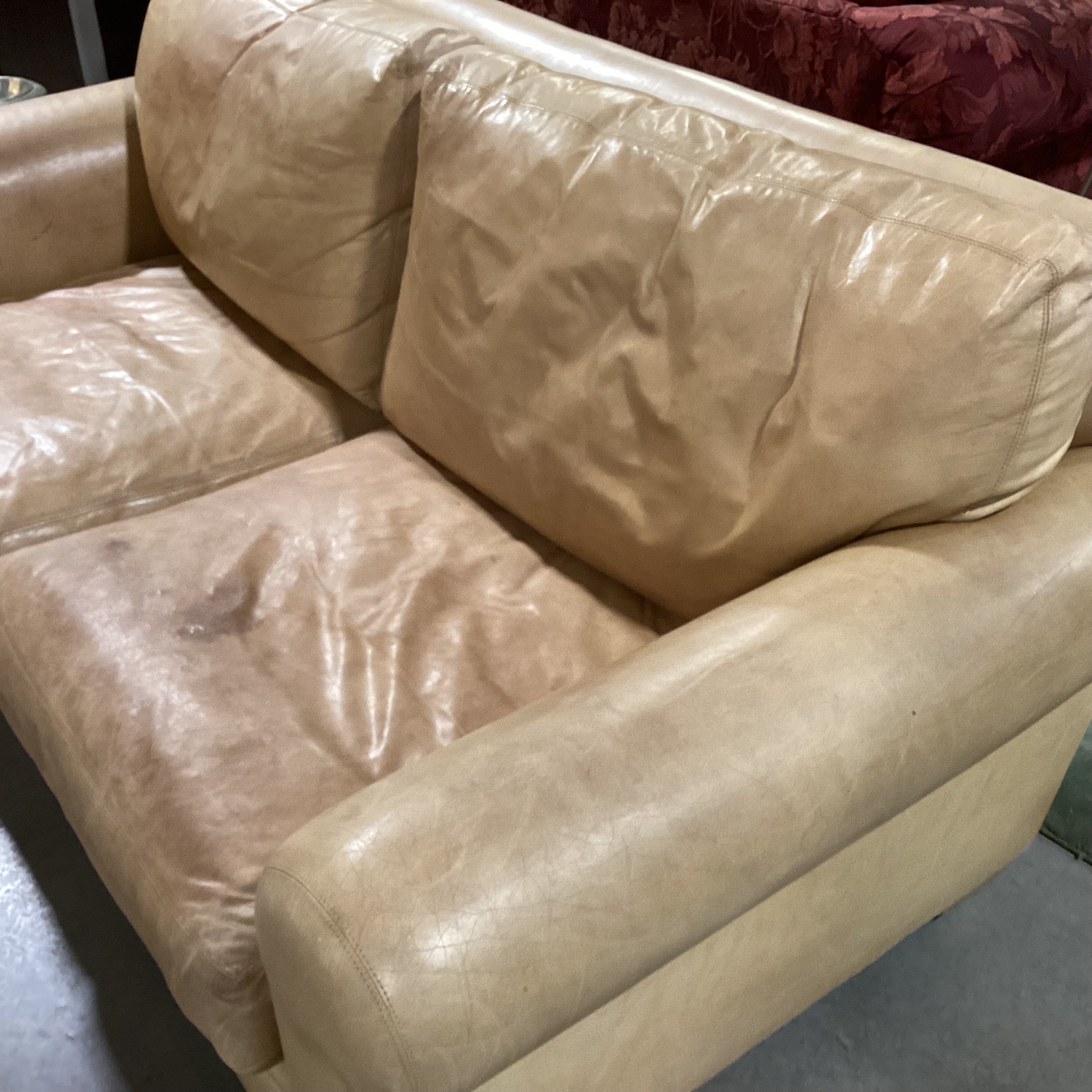 D Langston Blonde Leather Sofa 76"x 40"x 30"