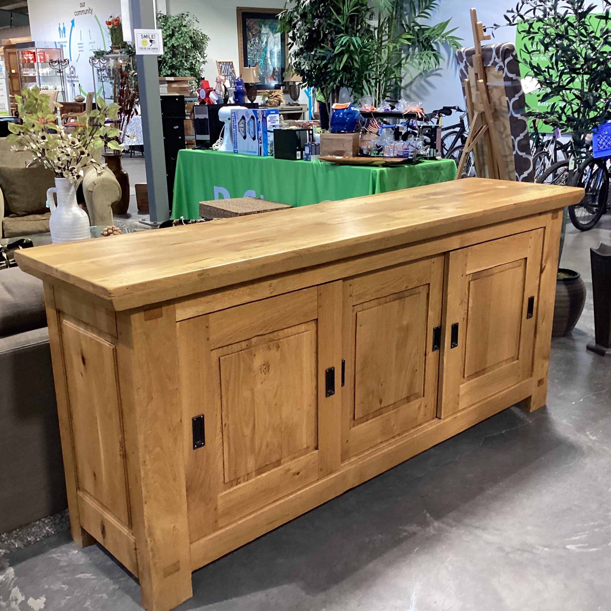 Williams Sonoma Solid French Oak 3 Sliding Doors Shelves & 2 Drawers Mendocino Sideboard 81"x 21.5"x 36.5"