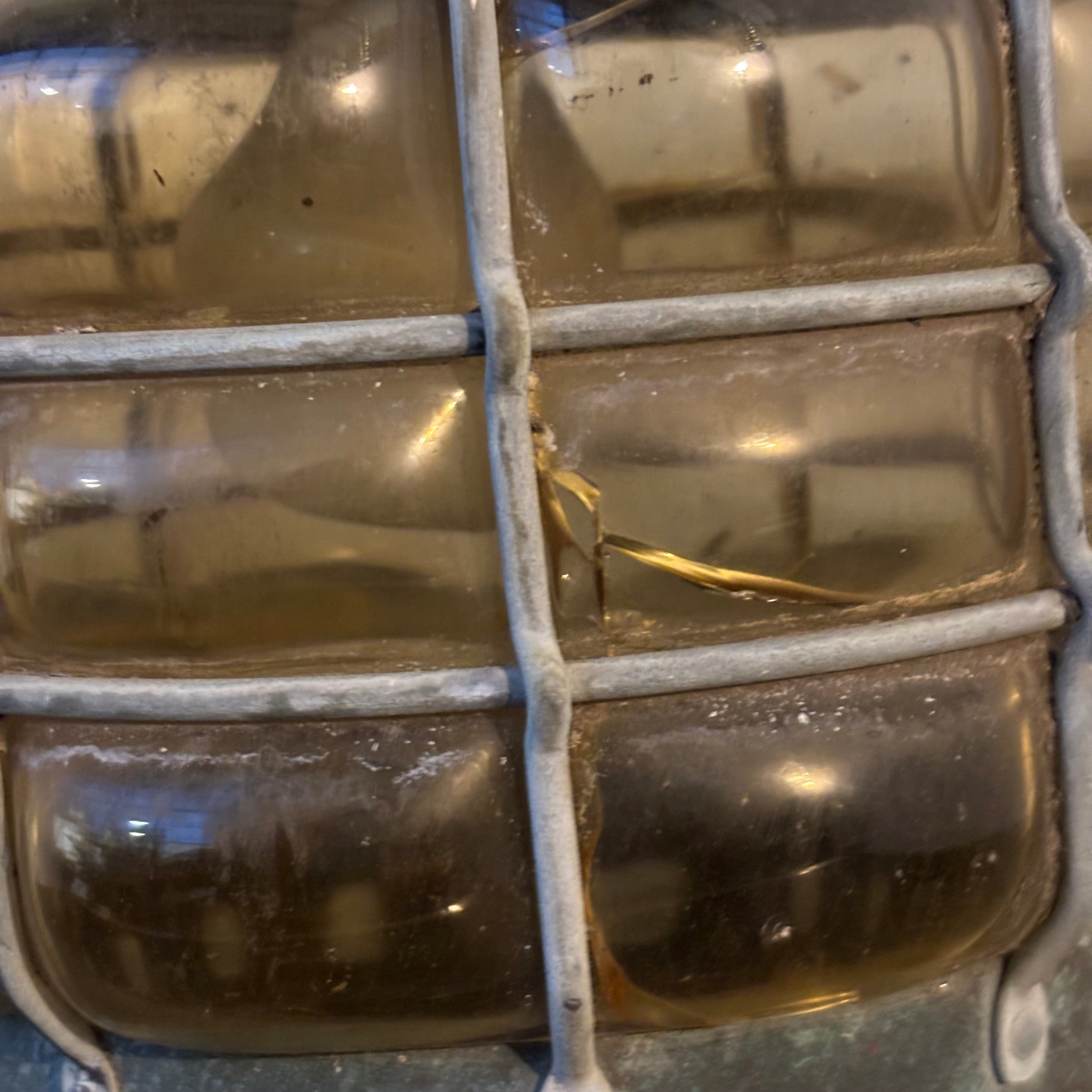 Vintage Ankerlicht Amber Bubble Glass Copper Ship's Lantern, 9" x 14"