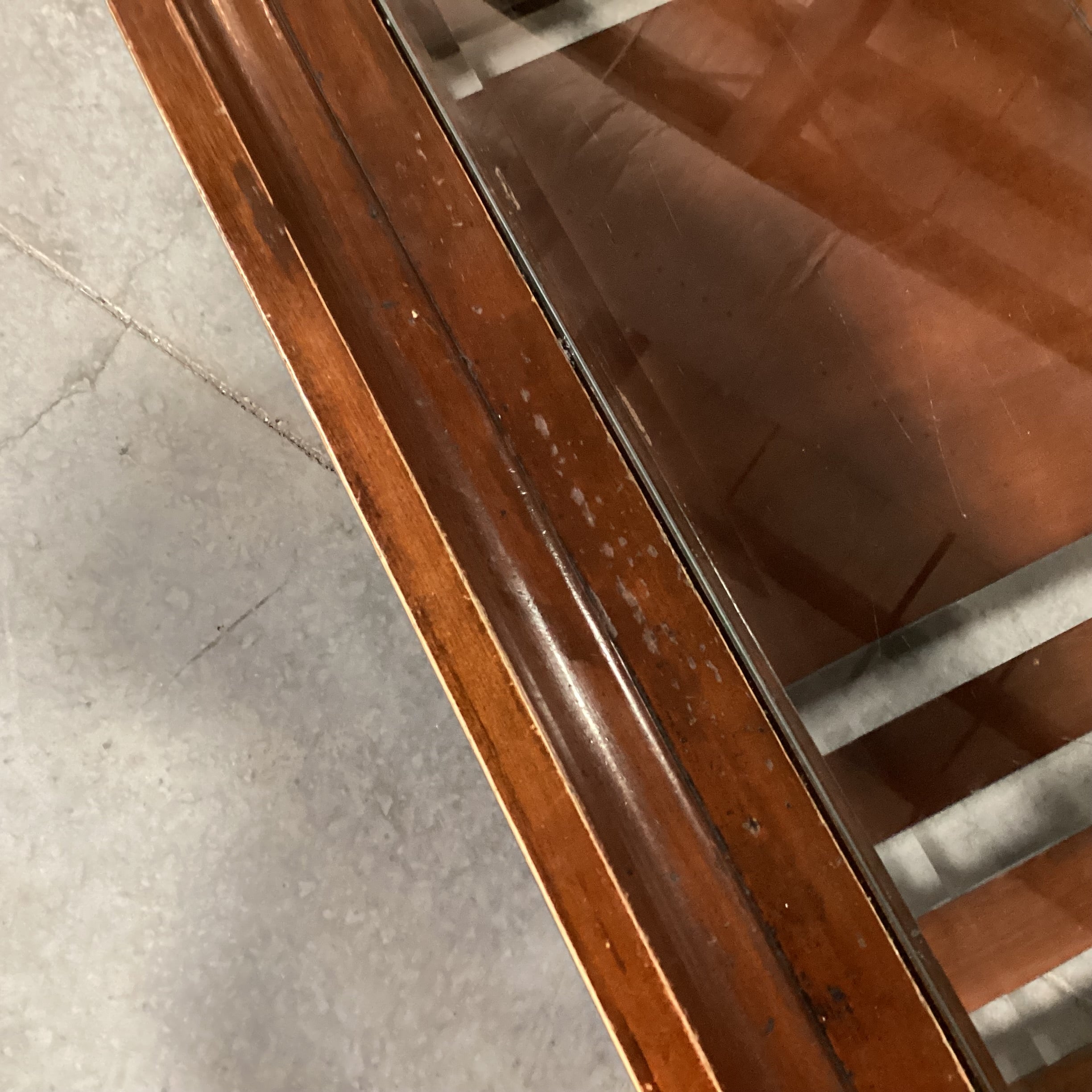 Dark Finished Wood with Slatted Bottom Shelf & Inset Glass Top Coffee Table 50"x 26"x 20"