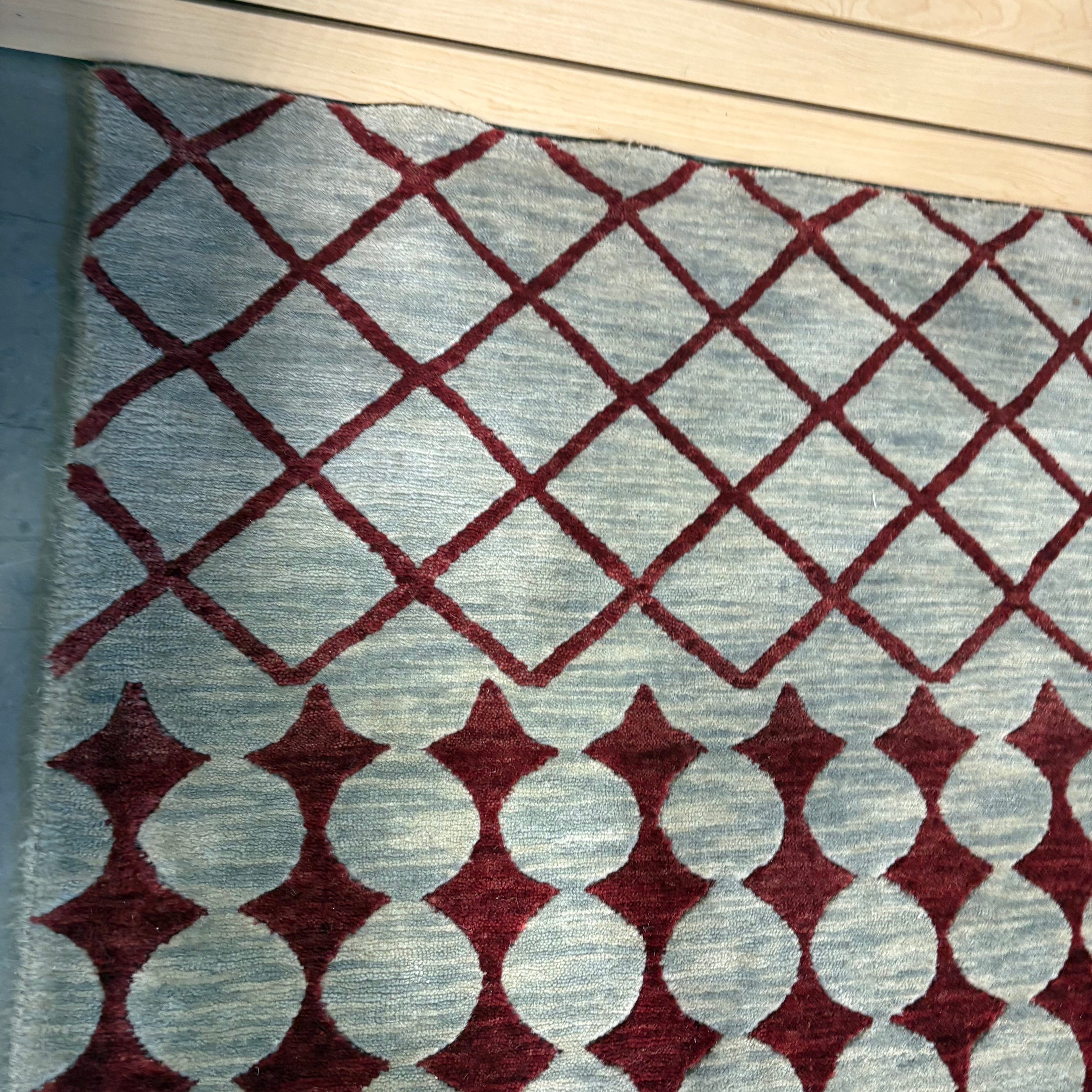 Isberian Custom Grey and Red Geometric Woven Wool Rug 10' x 13'