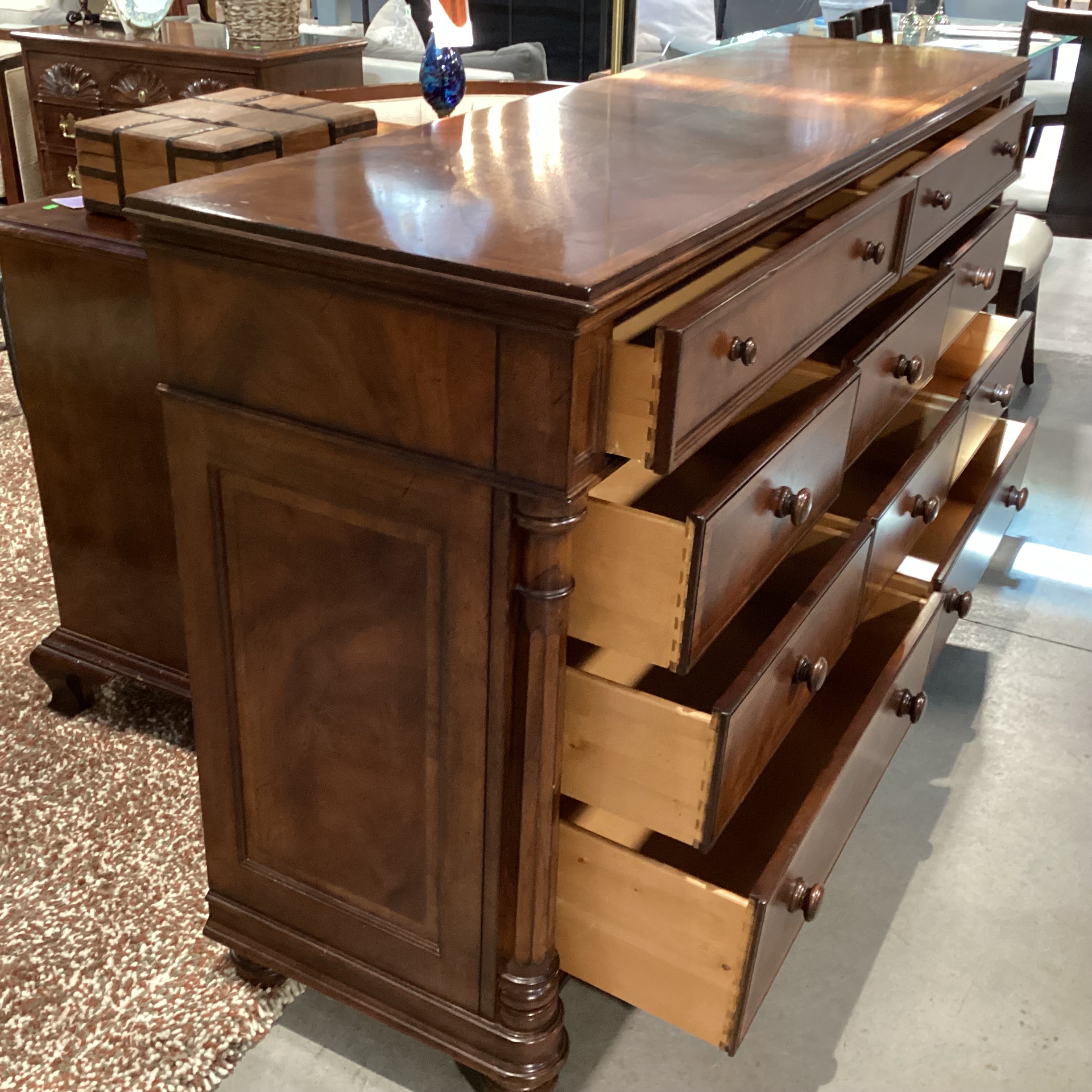 Jackson Carter Furniture Dark Finish Carved Column Detail 10 Drawer Dresser 69.5"x 20"x 40"
