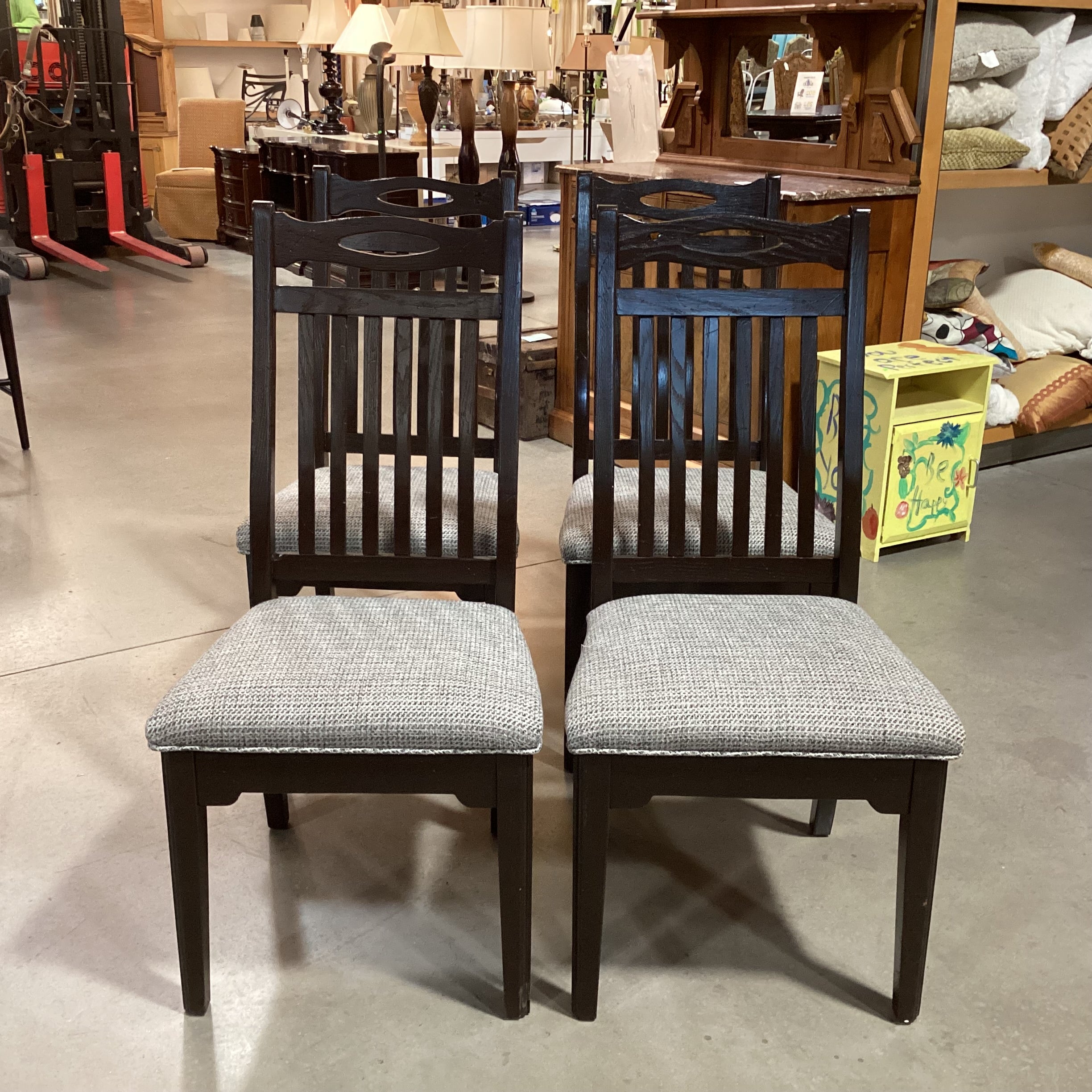 SET of 4 Dark Finish with Grey Woven Seat Dining Chairs 21"x 23"x 41"