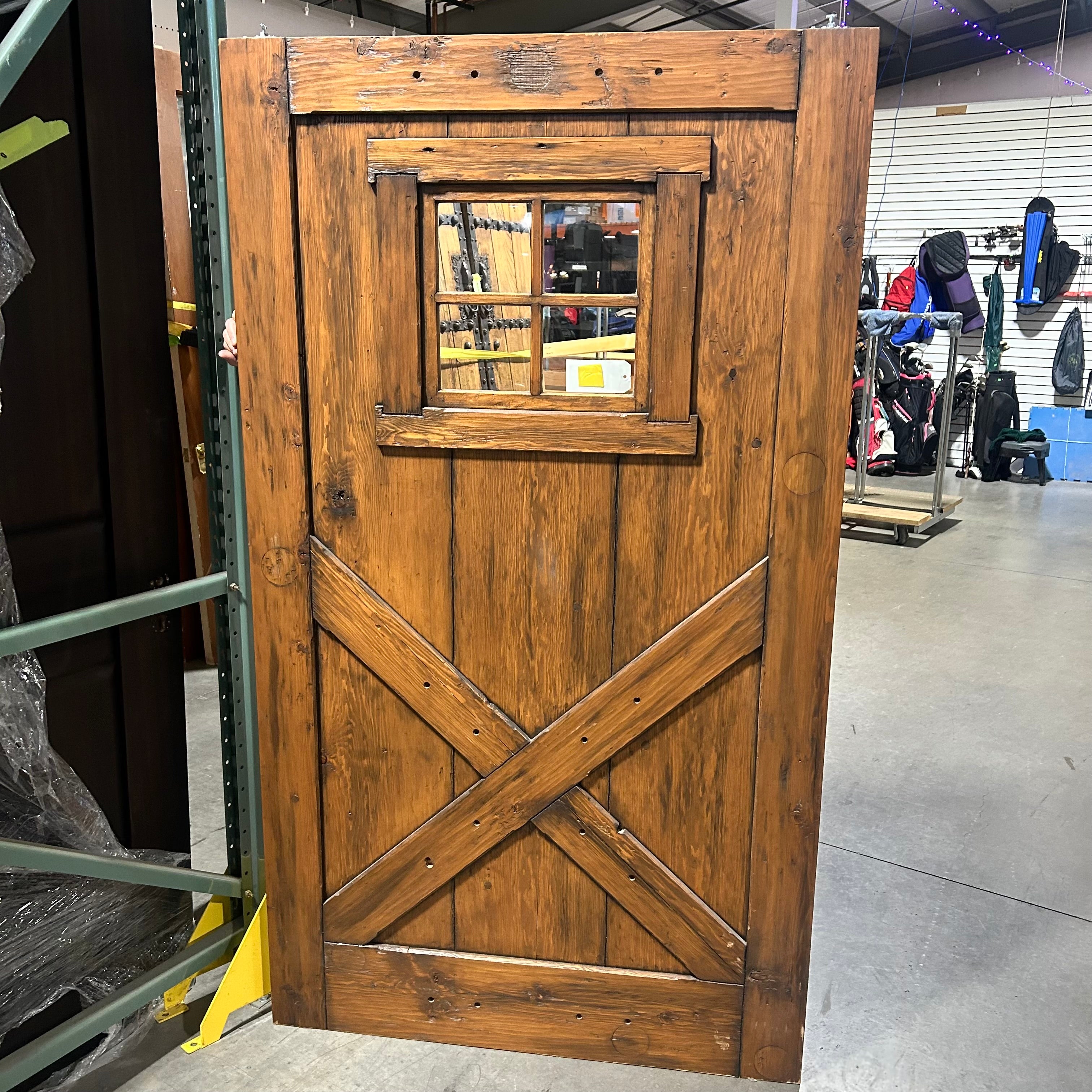 45"x 79"x 2" Brown Rustic Singel 4 Pane Window with Iron Accents