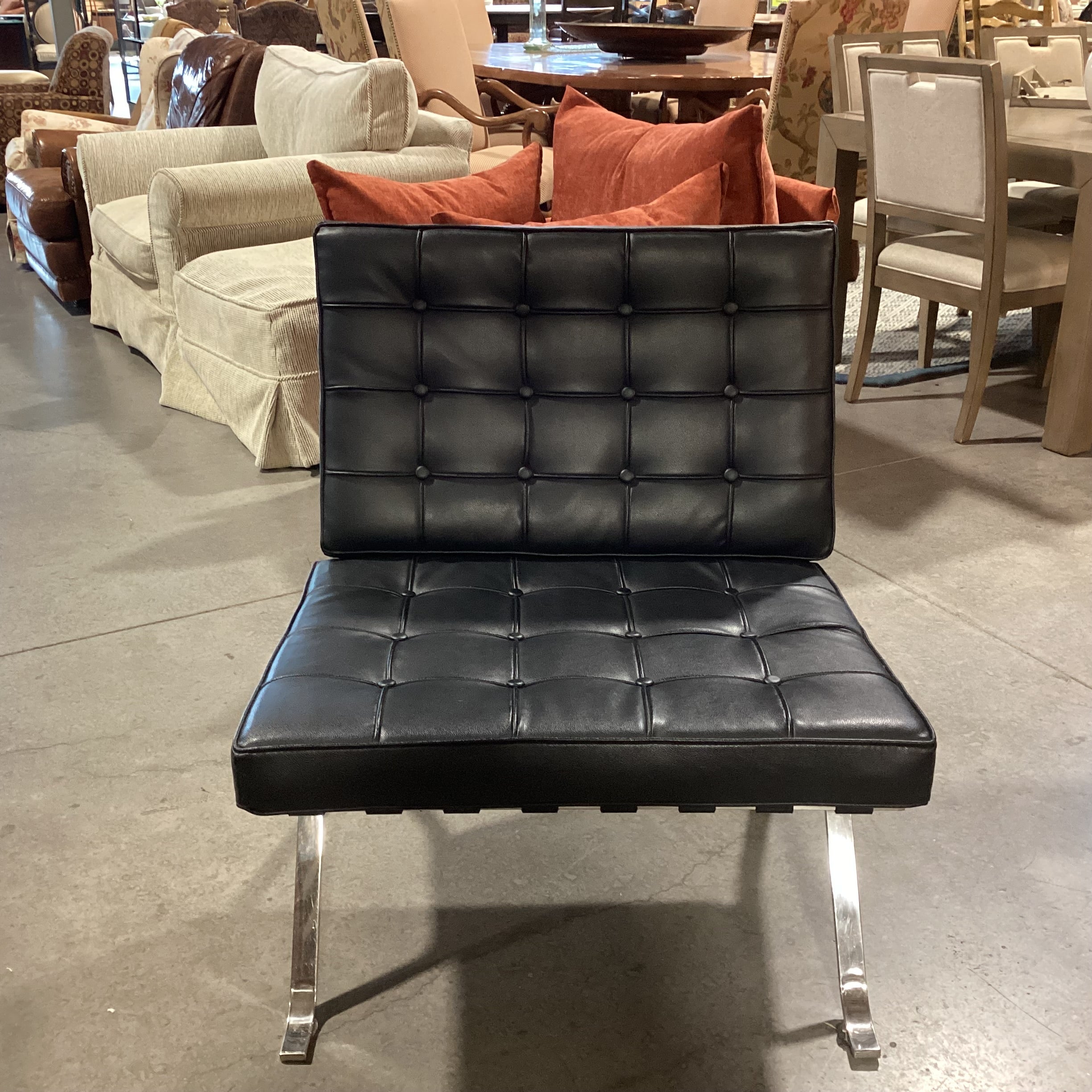 Barcelona Style Black Faux Leather Button Tufted & Chrome Lounge Chair 30"x 30"x 35"